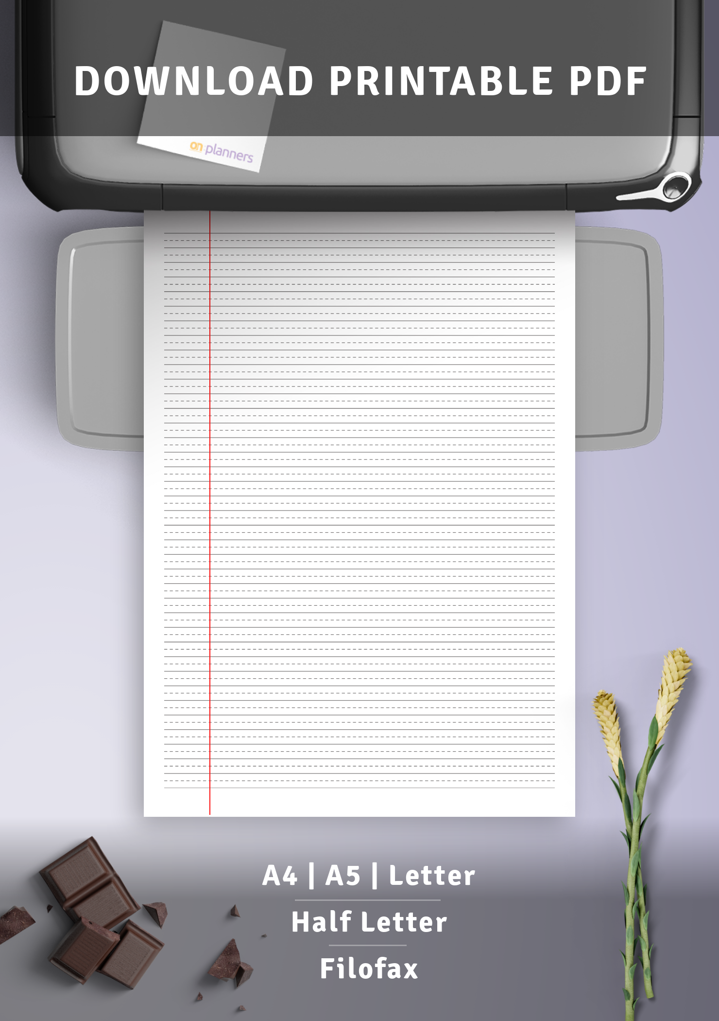 Download Printable College Ruled with dashed center guide line - Gray ...