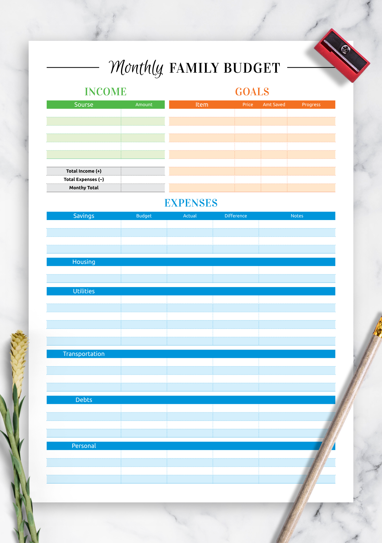Personal Budget Planner Extended Template