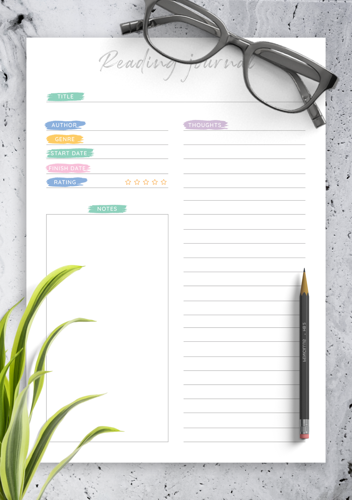 Download Printable Colored Reading Journal Template PDF