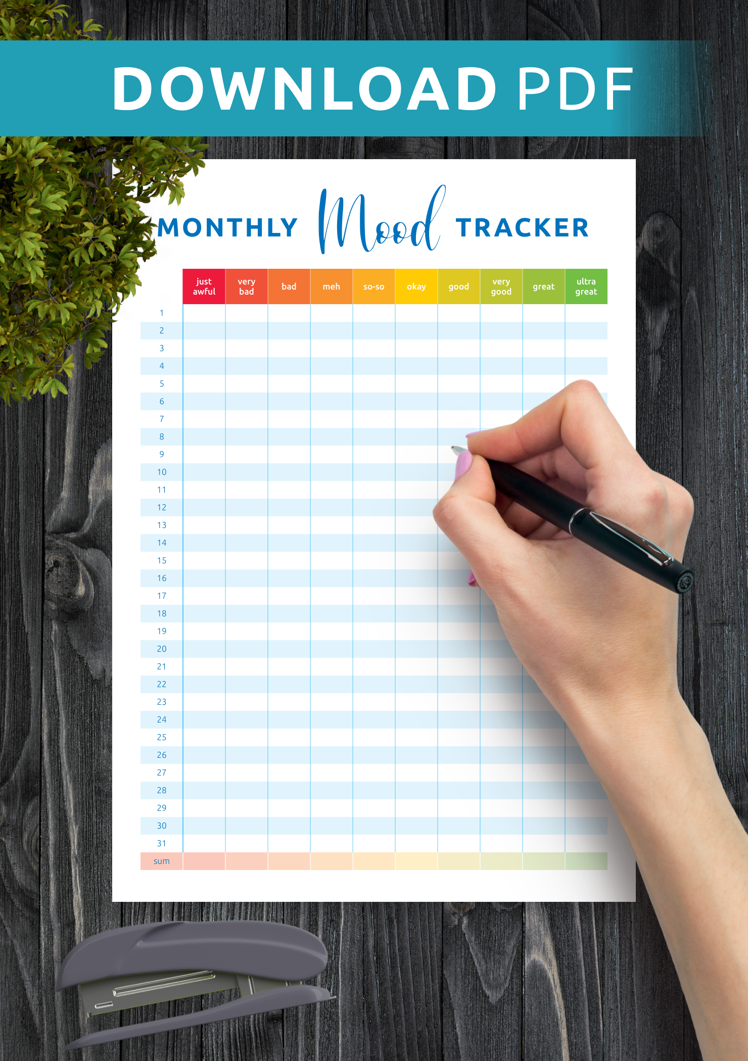 Download Printable Colorful Monthly Mood Tracker Template PDF