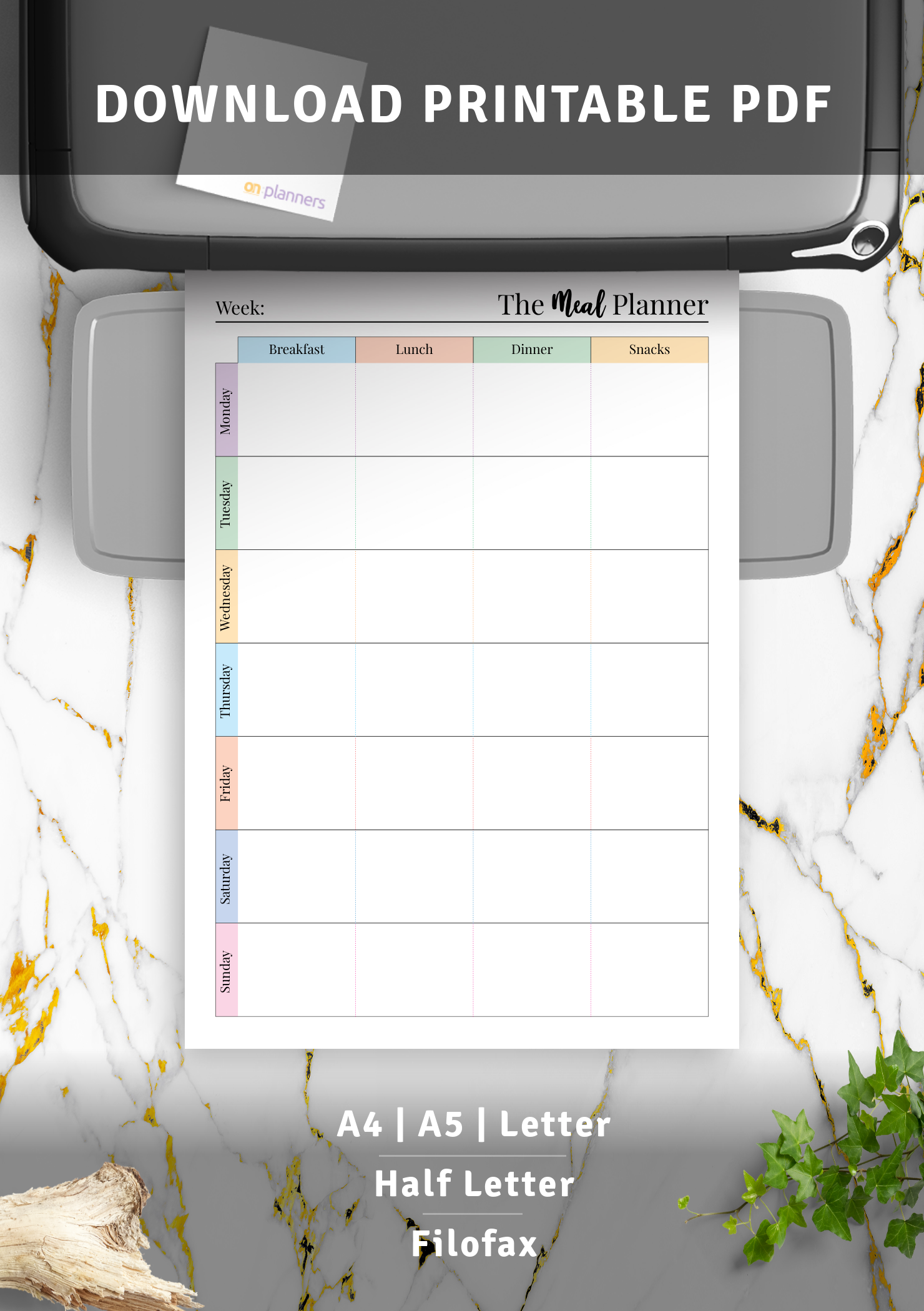 Download Printable Colorful weekly meal planner with grocery list PDF