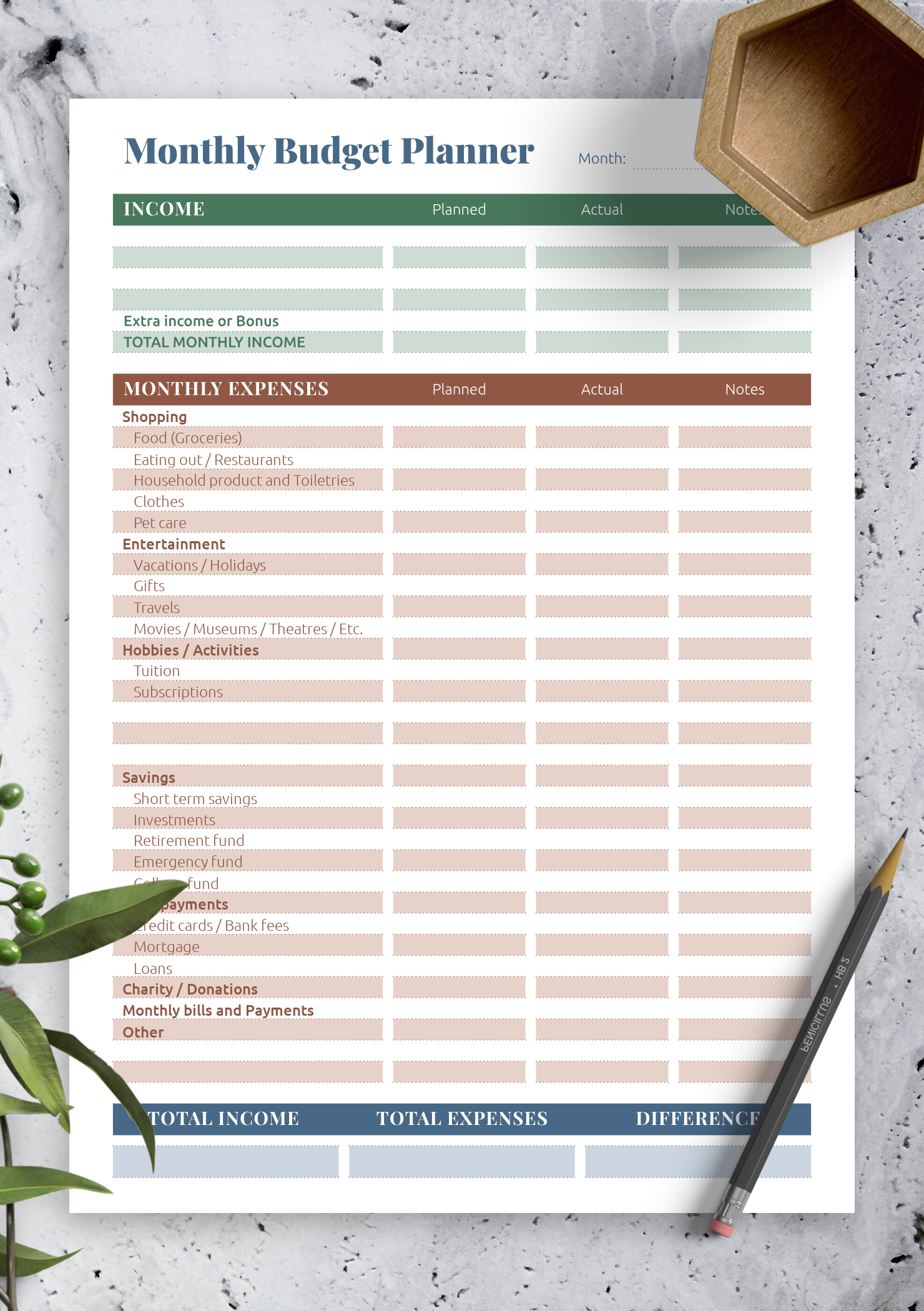 Planning form for Bamboo. Budget planning