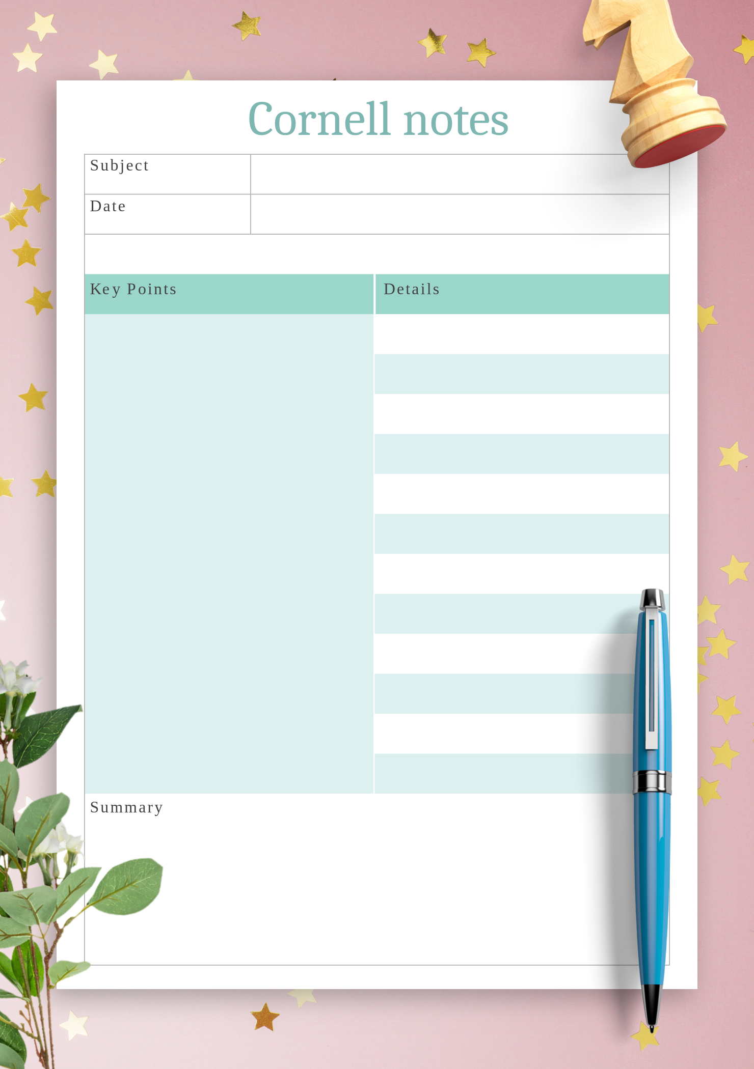 Download Printable Cornell Notes Template Blue Background PDF