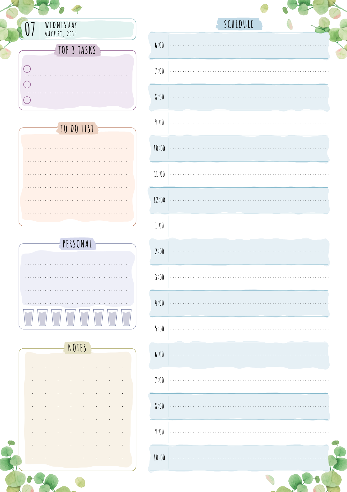 free floral daily schedule template pdf