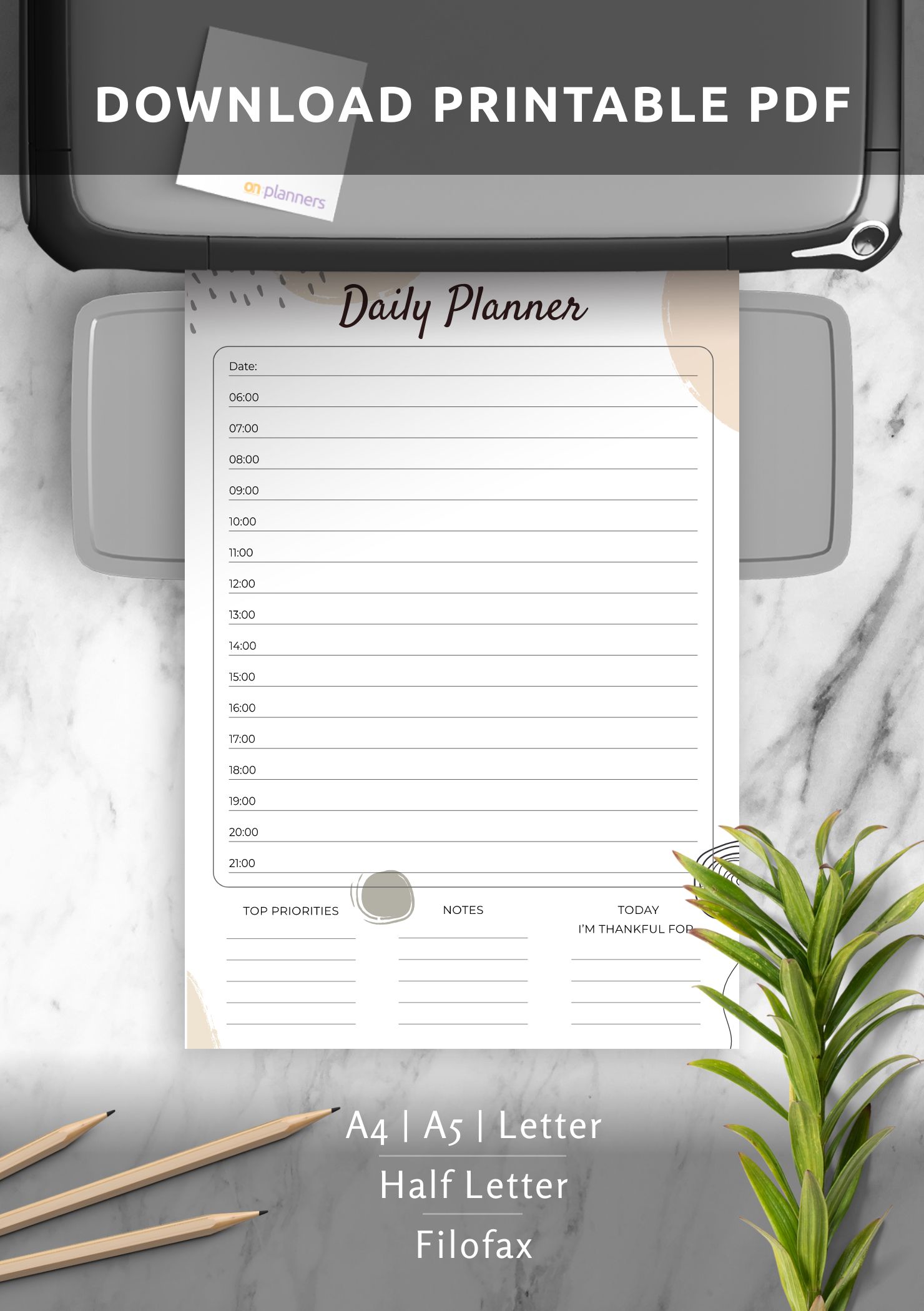 Download Printable Daily Planner With Time Slots Template PDF
