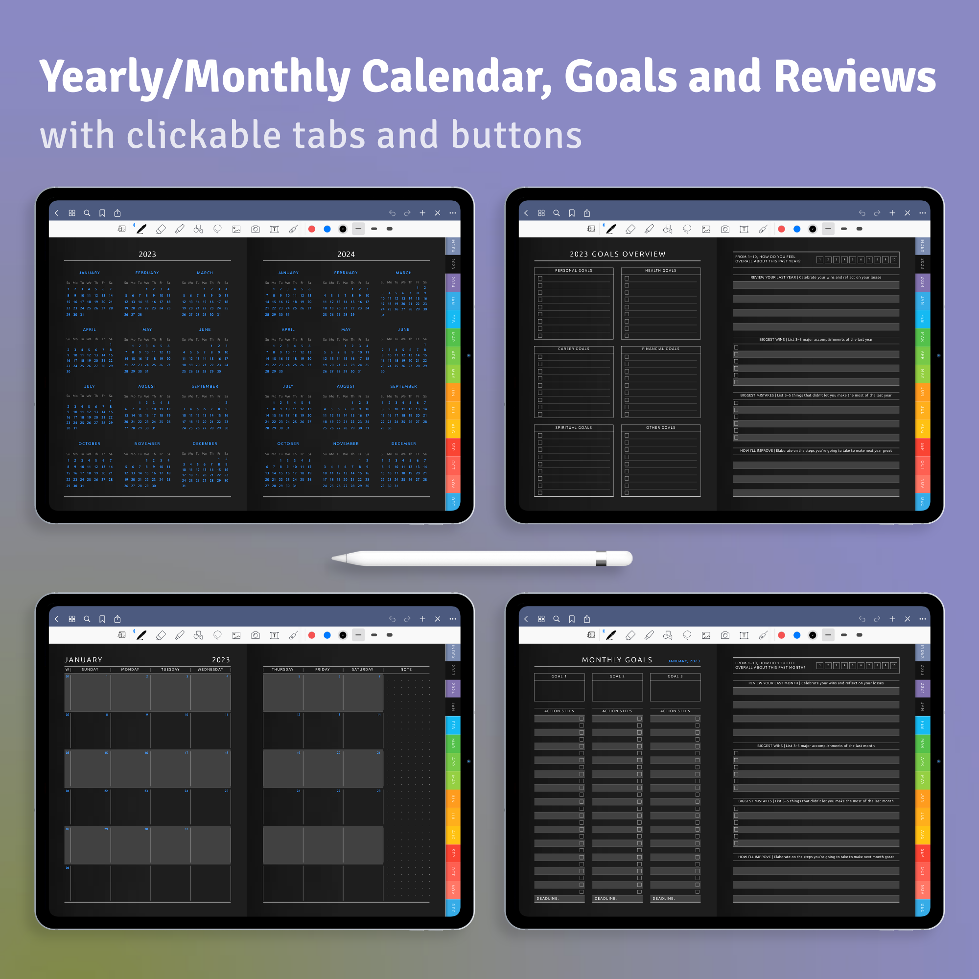 Download Daily Productivity Digital Planner PDF for GoodNotes, iPad (Dark)