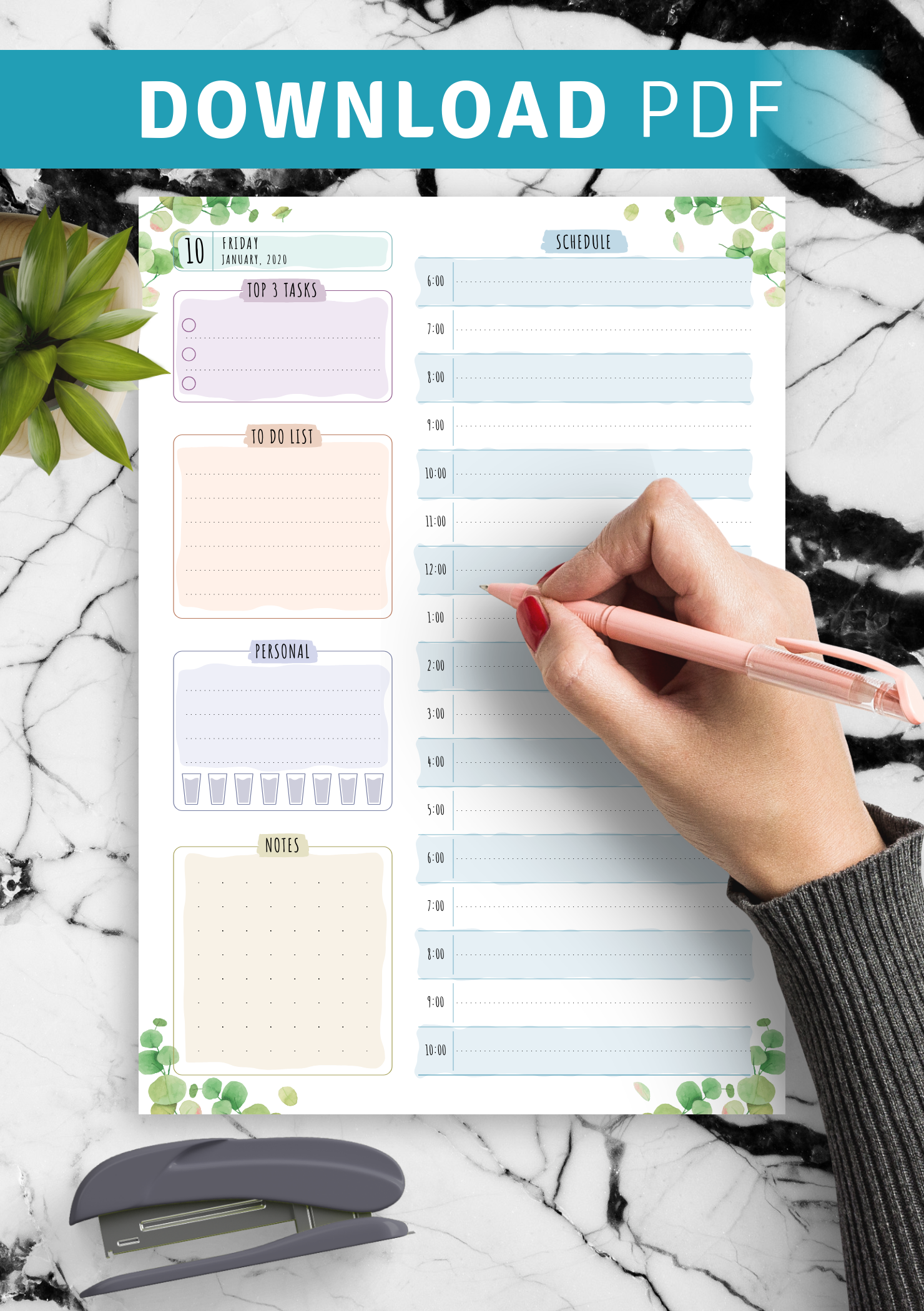 Download Printable Dated Daily Planner - Floral Style PDF