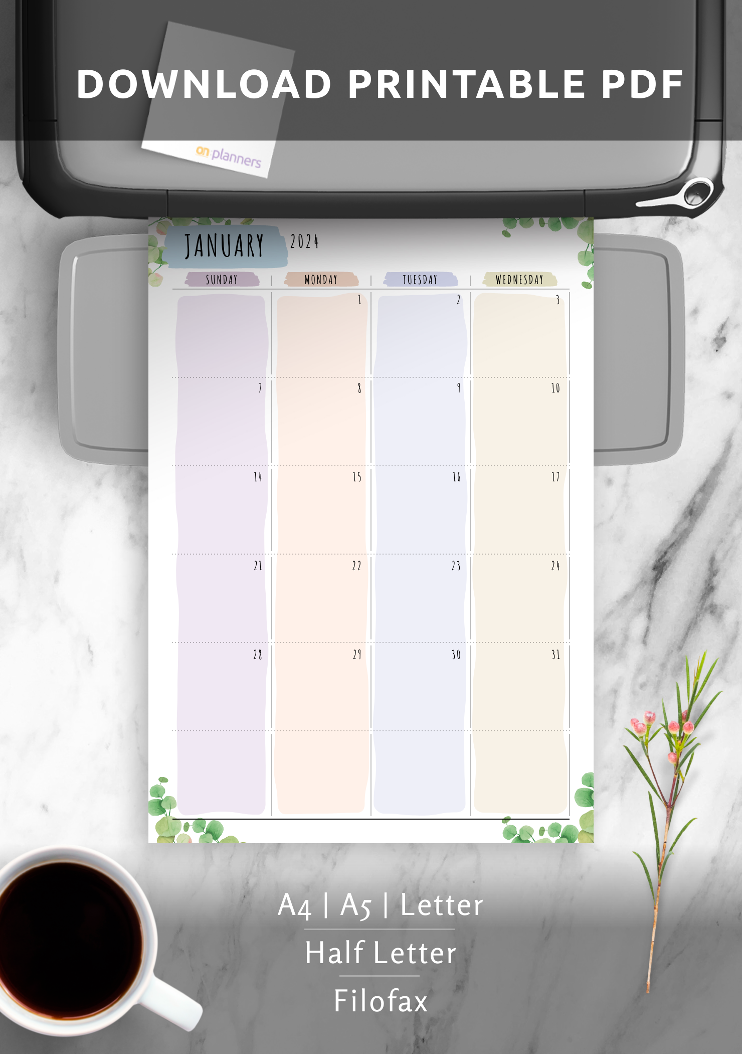 Download Printable Dated Monthly Calendar - Floral Style PDF