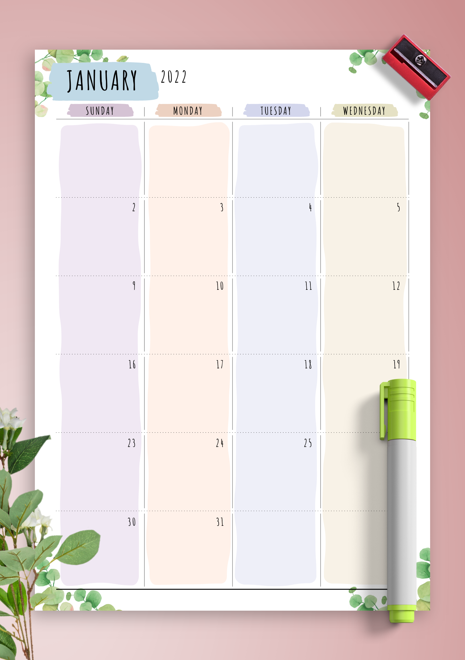 Download Printable Dated Monthly Calendar - Floral Style PDF