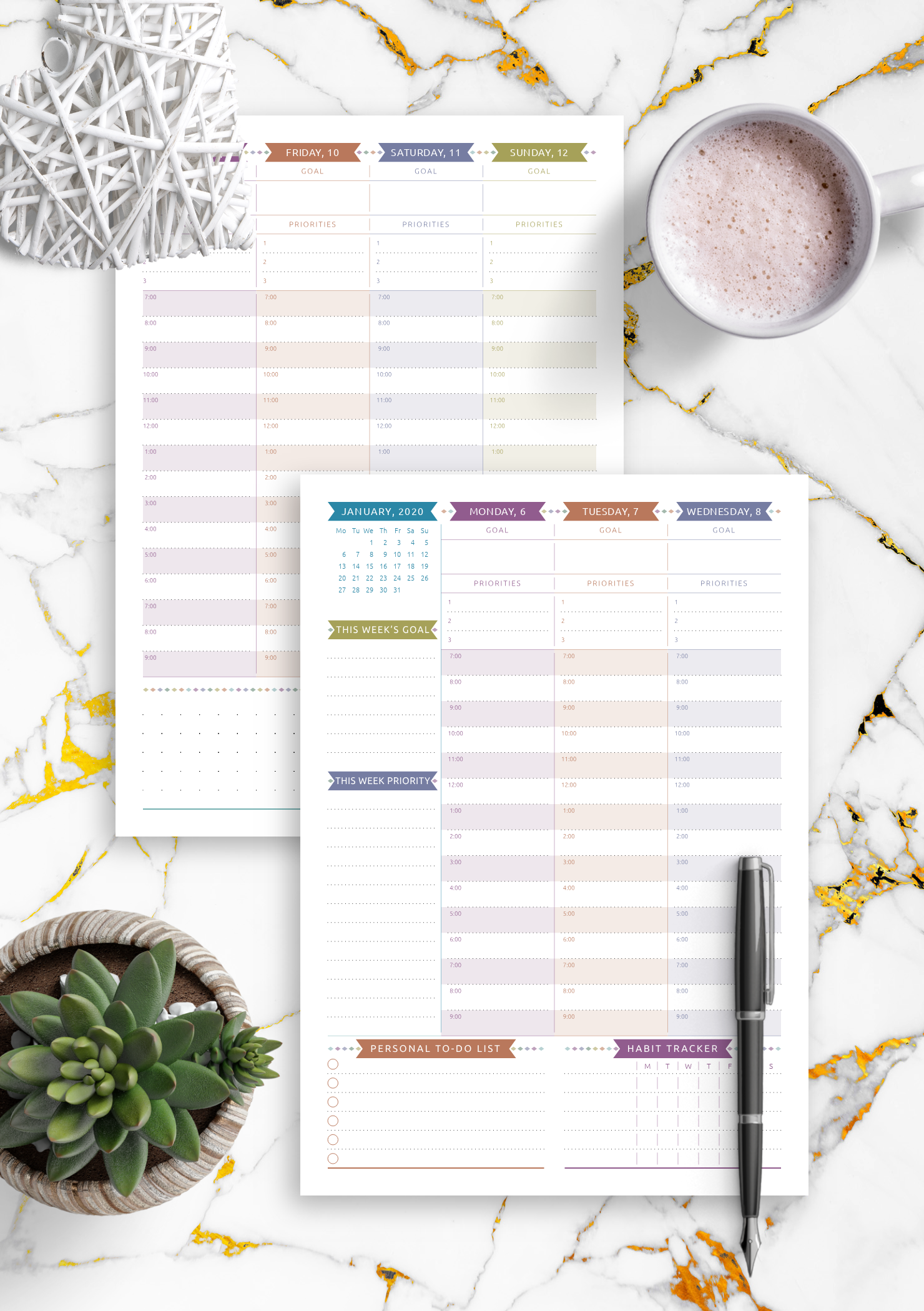 download printable dated weekly planner casual style pdf