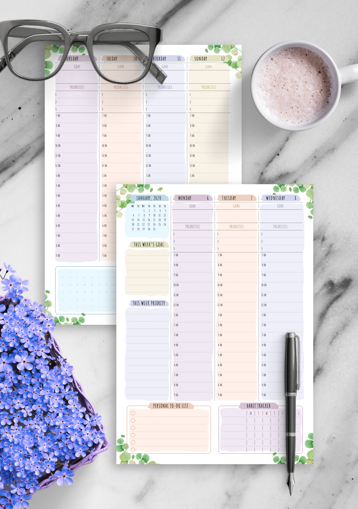 Download Printable Dated Weekly Planner - Floral Style PDF