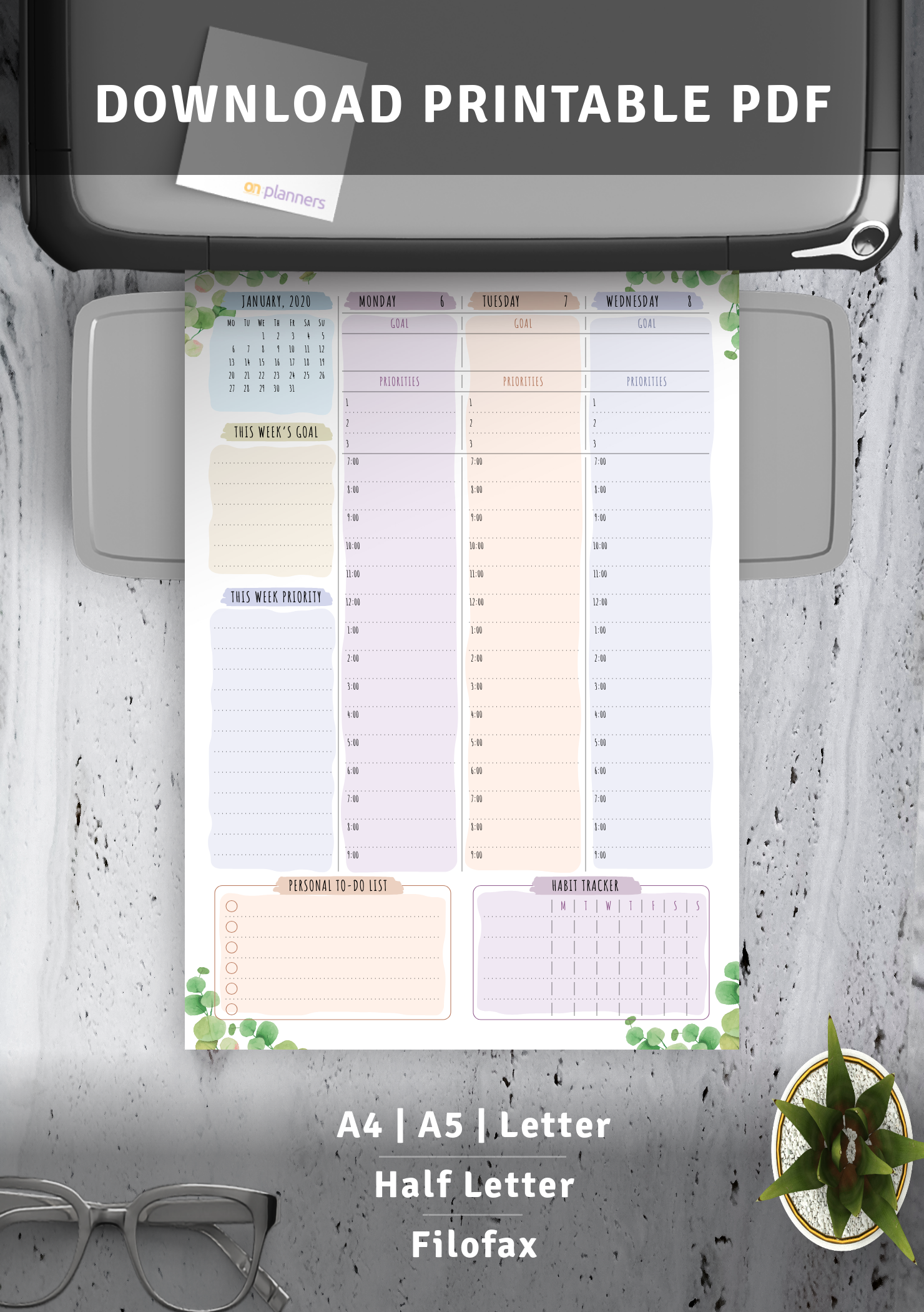 Download Printable Dated Weekly Planner - Floral Style PDF