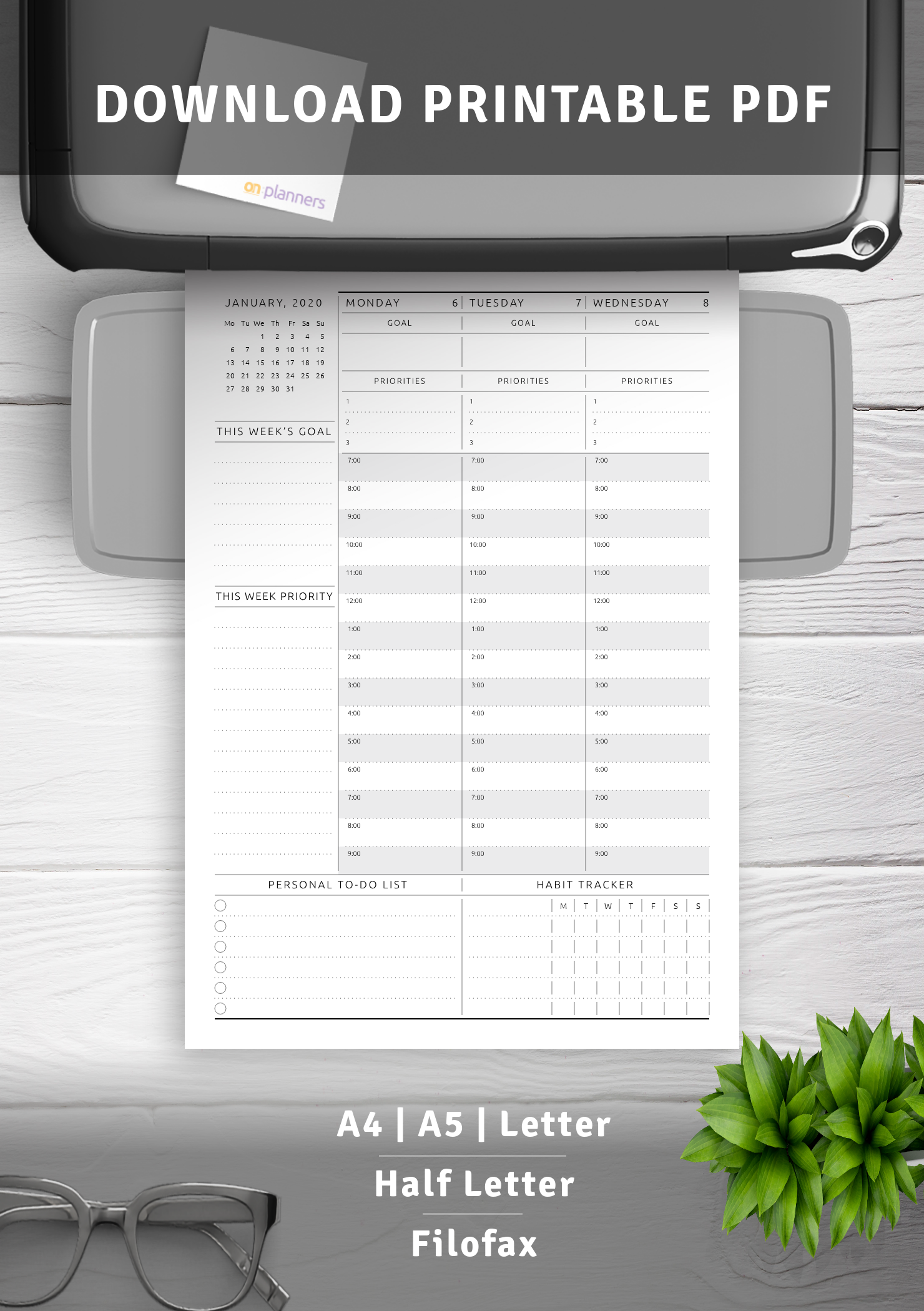 Download Printable Dated Weekly Planner Original Style PDF