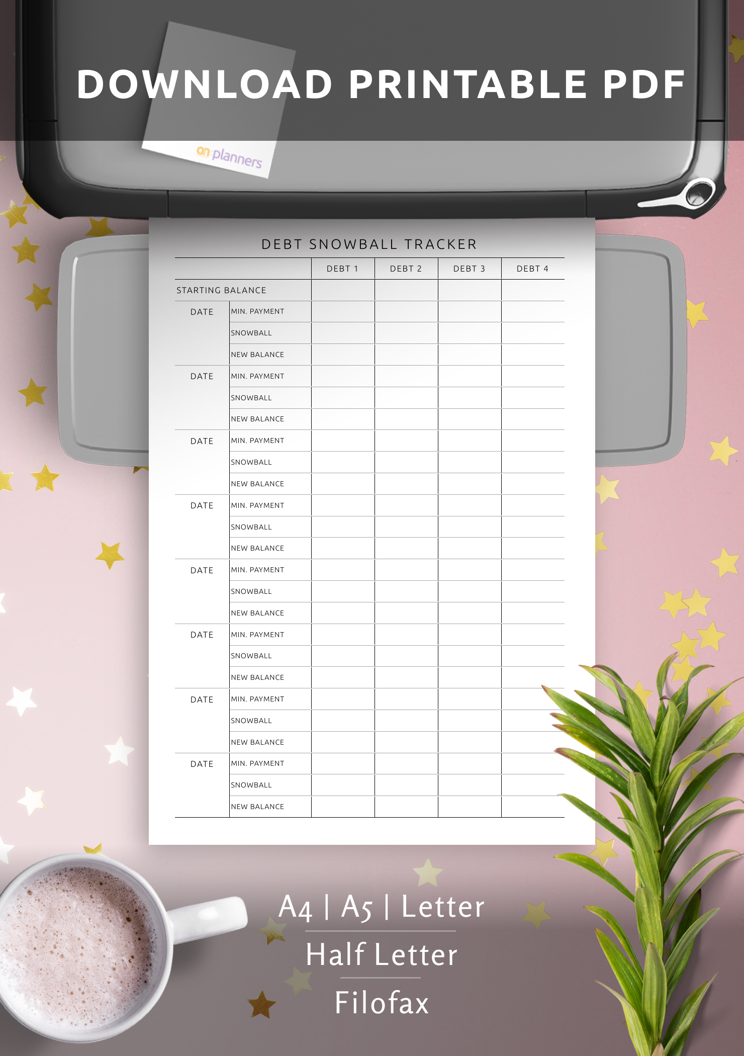 Download Printable Debt Snowball Tracker Template PDF