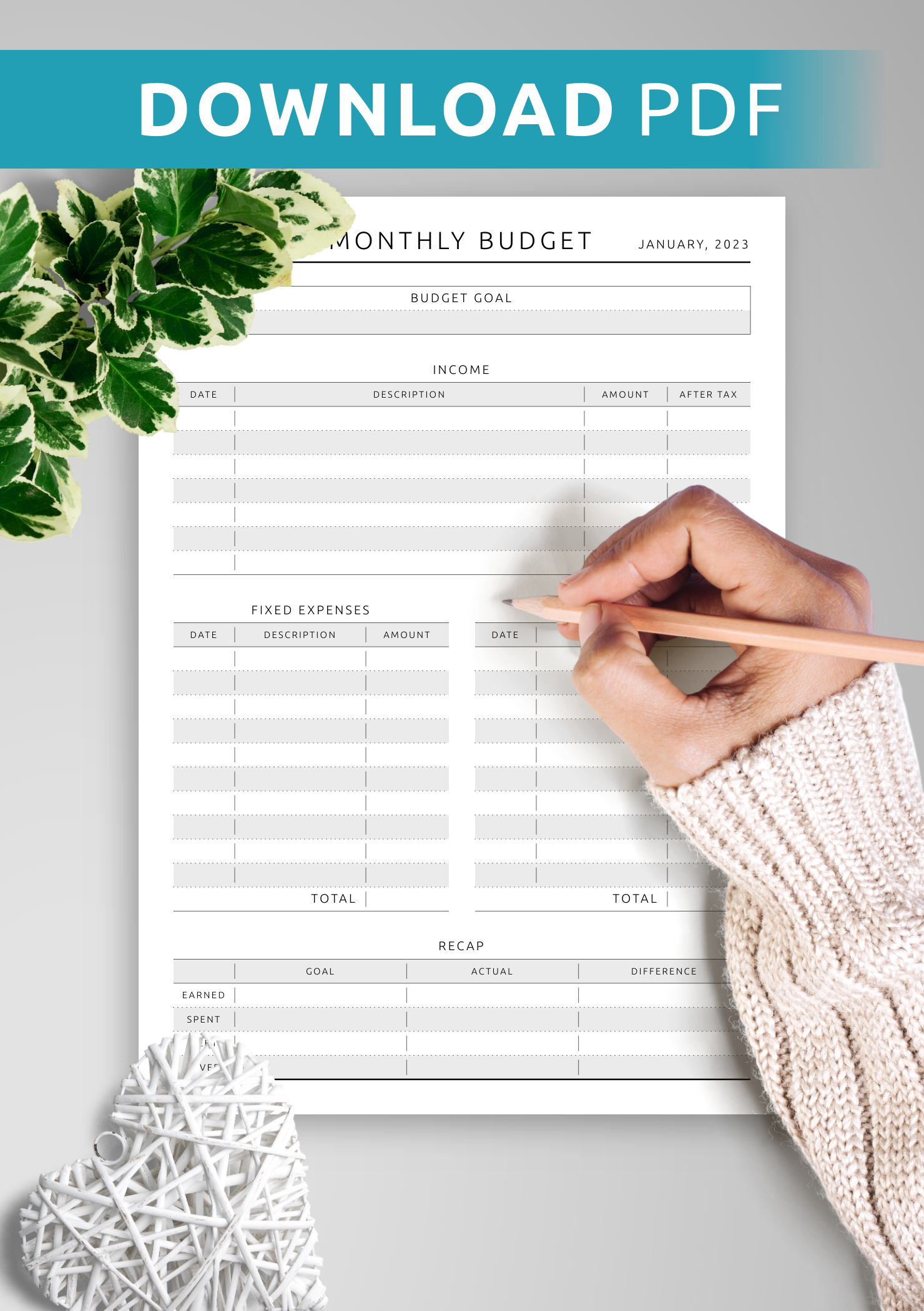 Download Printable Minimal Monthly Budget Tracker PDF