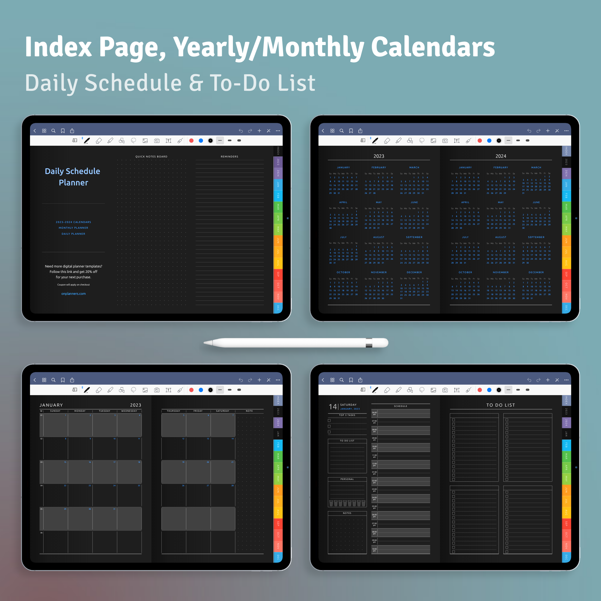 Download Digital Schedule Planner PDF for GoodNotes, iPad (Dark)