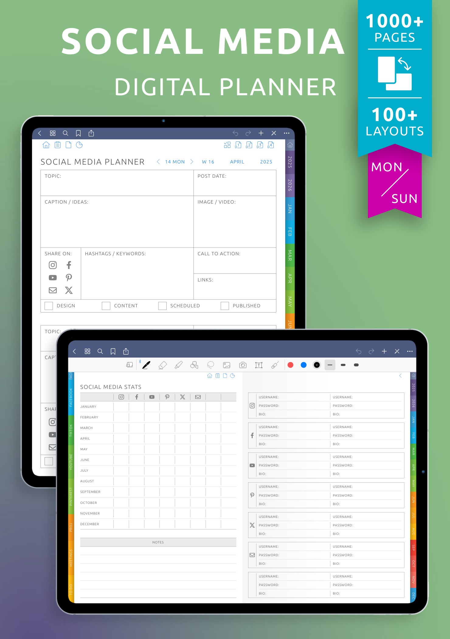 Download Digital Social Media Planner for iPad, Android Tablets