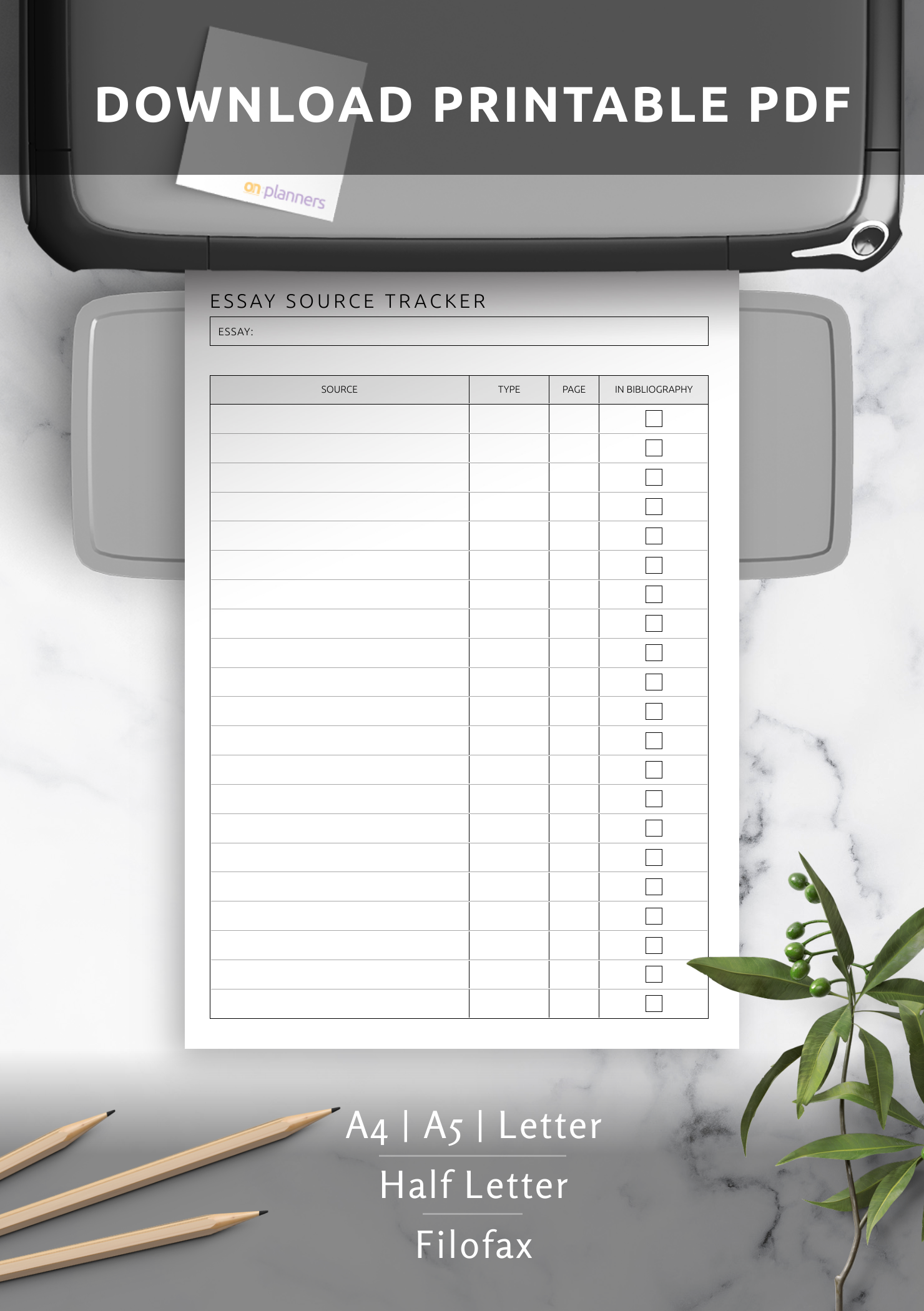 Download Printable Essay Source Tracker Template PDF