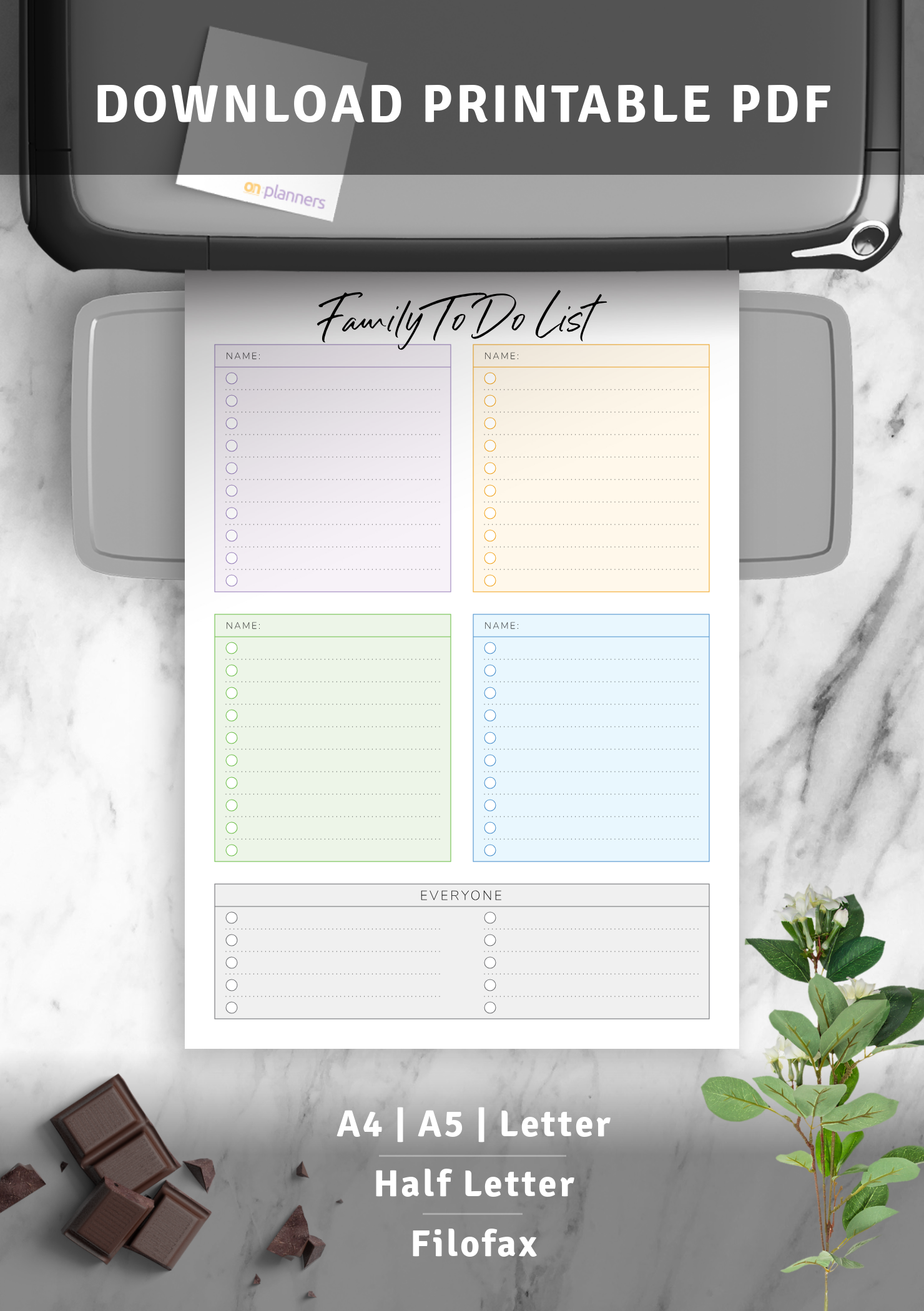 Download Printable Family To Do List for Four Persons PDF