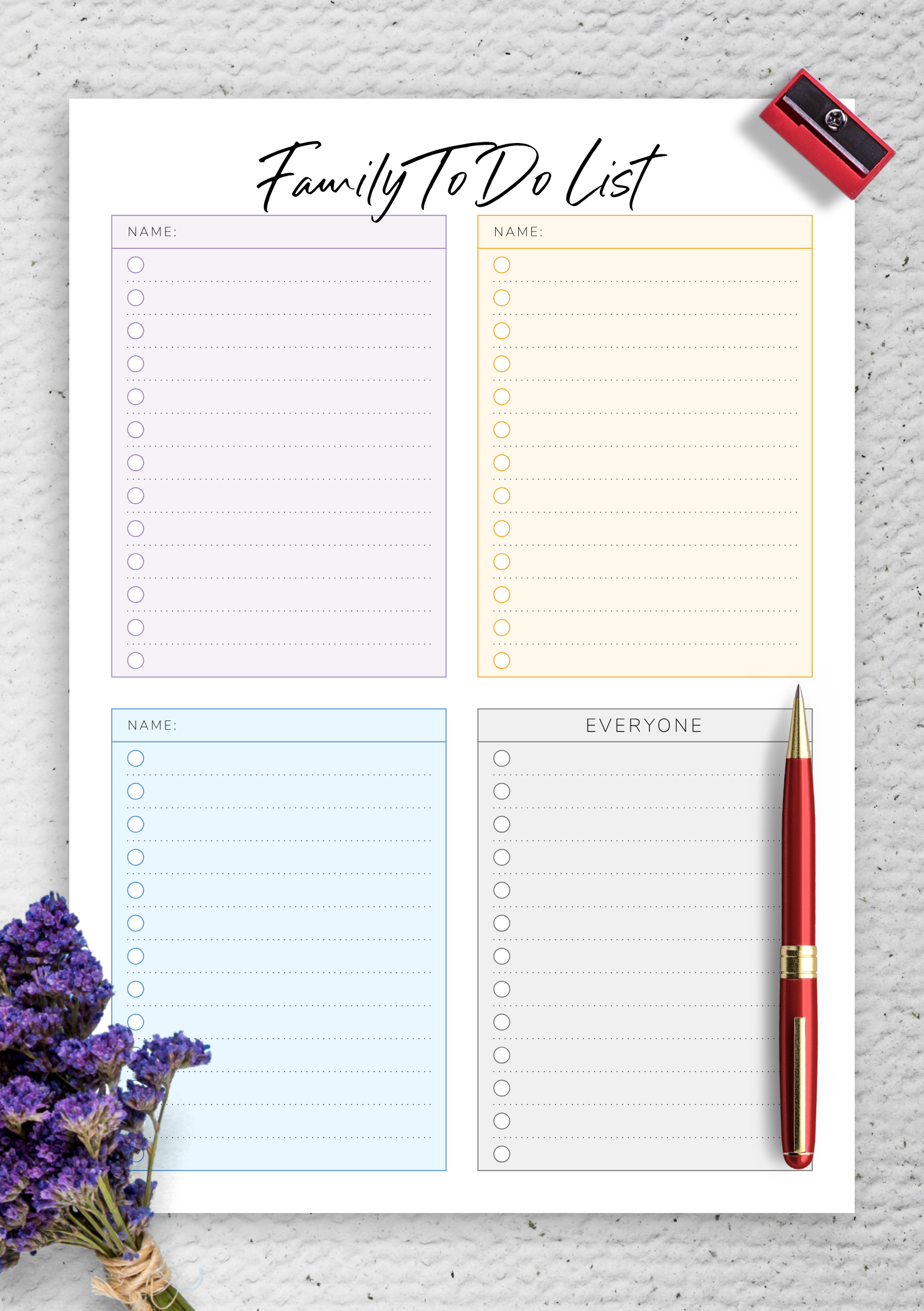 Download Printable Family To Do List for Three Persons PDF
