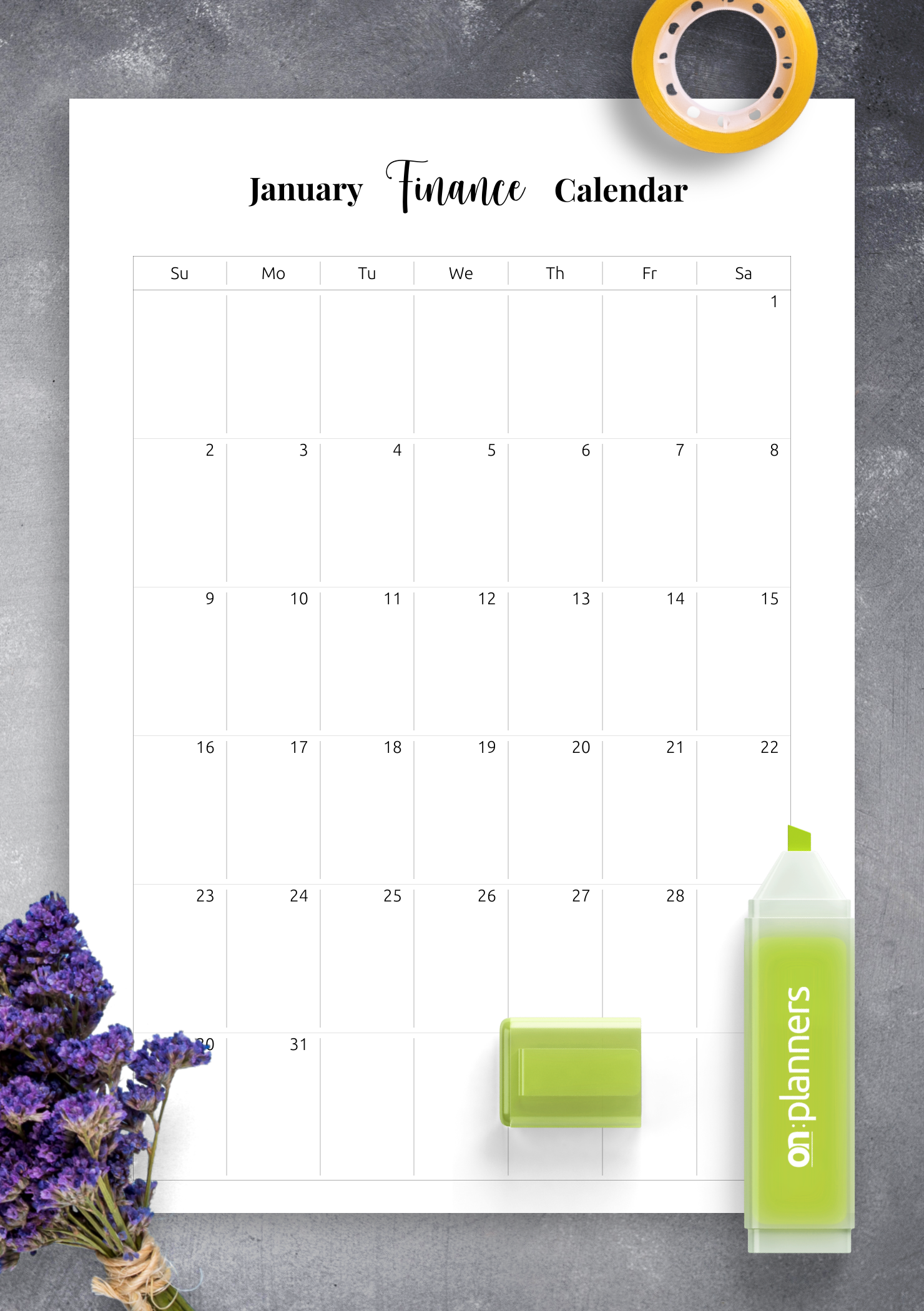 Download Printable Finance Calendar Template PDF