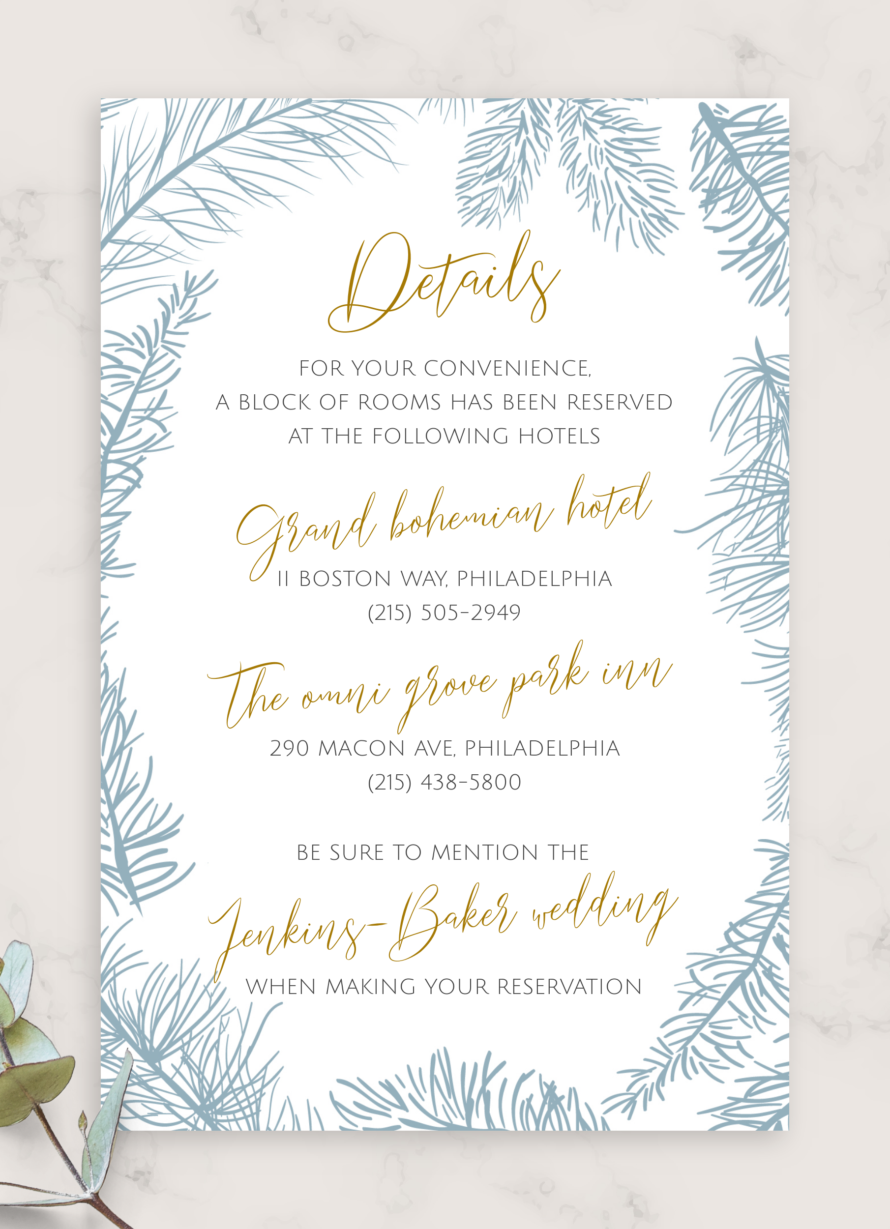 Download Printable Fir Branch Winter Wedding Invitation Suite PDF