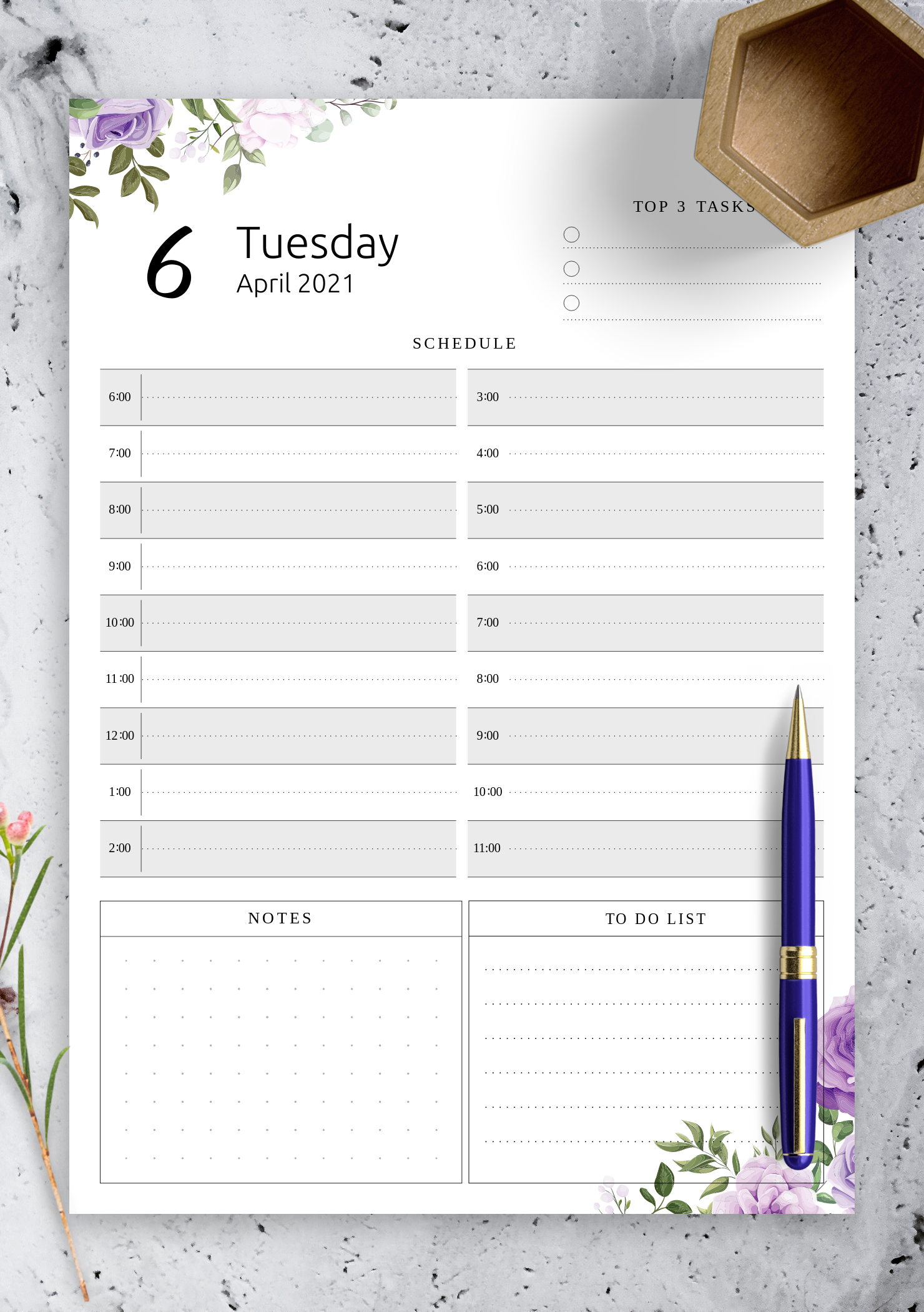 download printable floral day planner template pdf