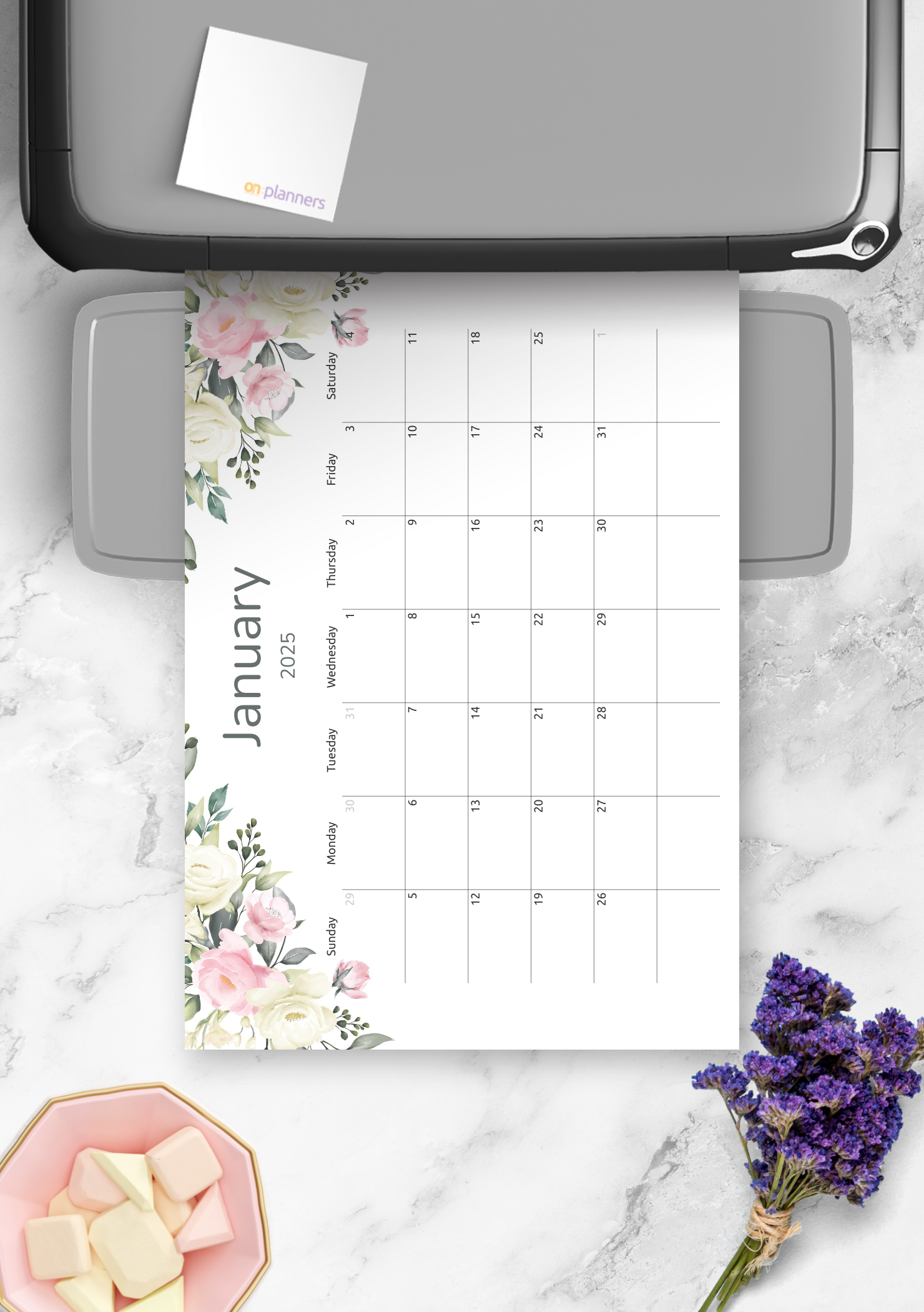 Download Printable Floral Monthly Calendar PDF