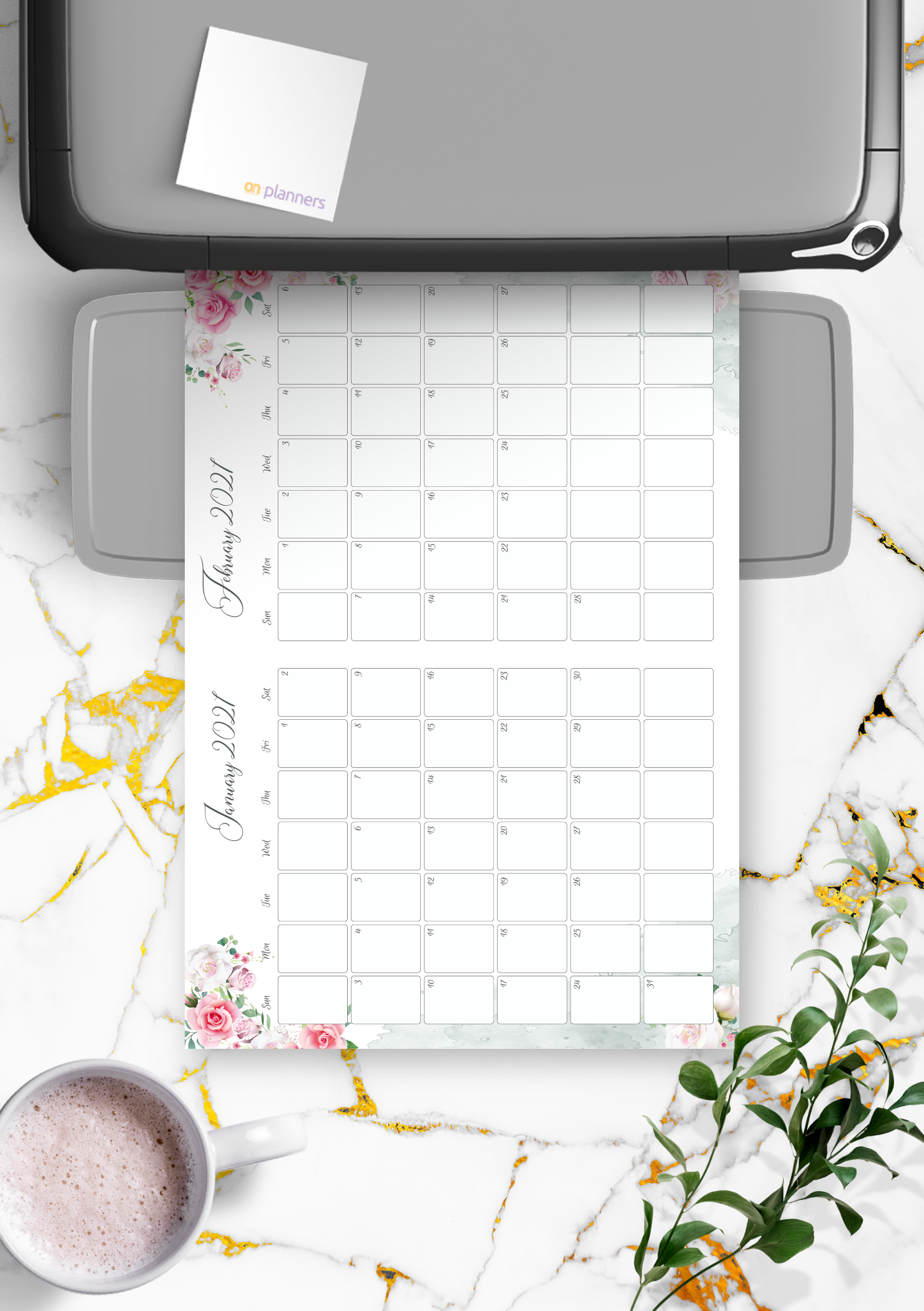 Download Printable Floral Two Months Calendar PDF