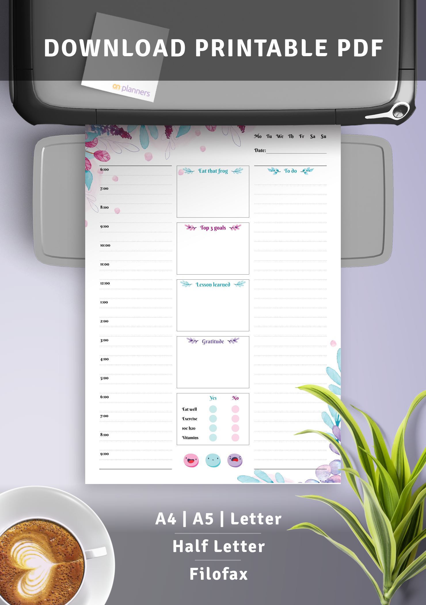 Download Printable Flowered Daily Hourly Planner Pdf