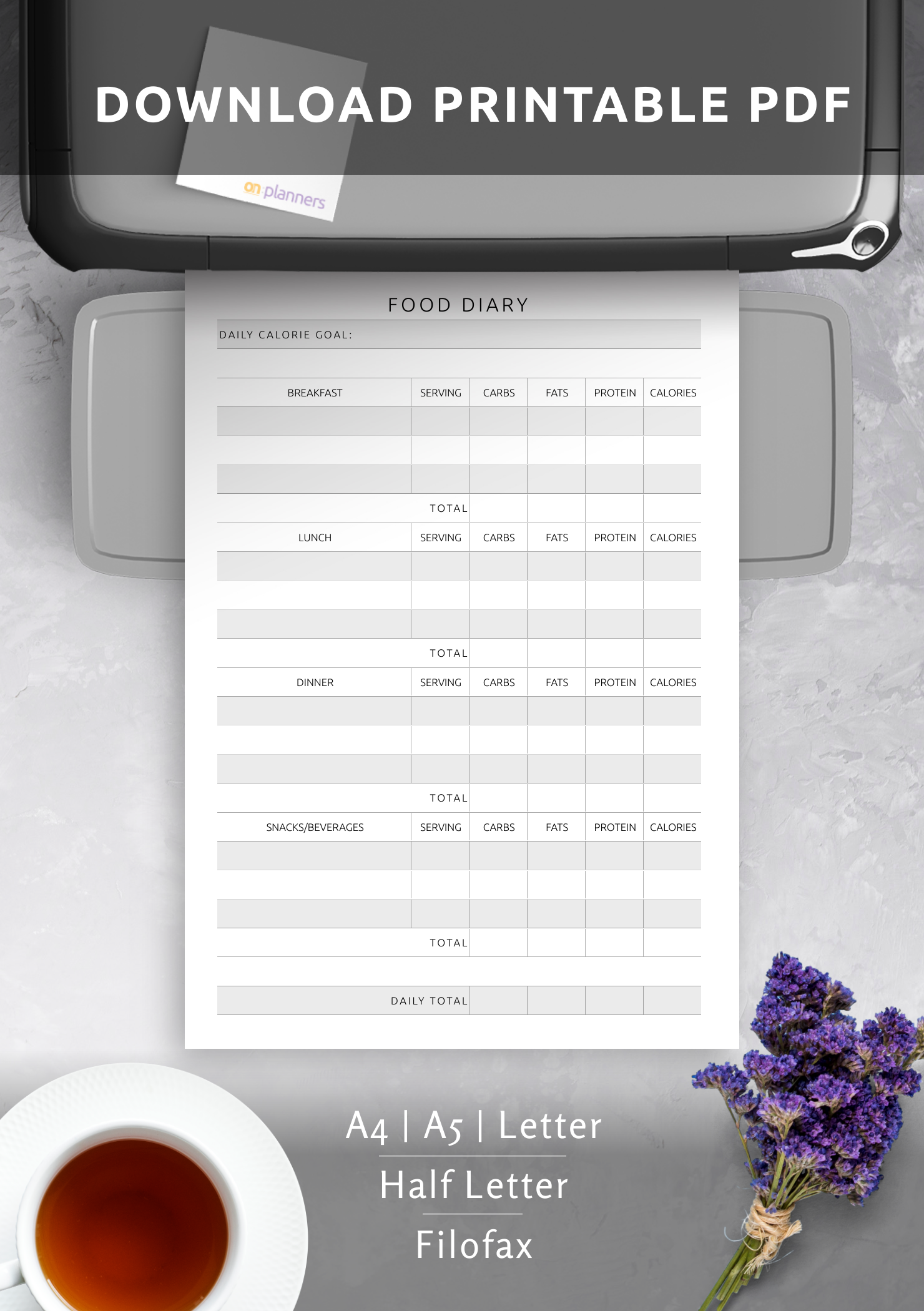 Download Printable Food Diary Template PDF