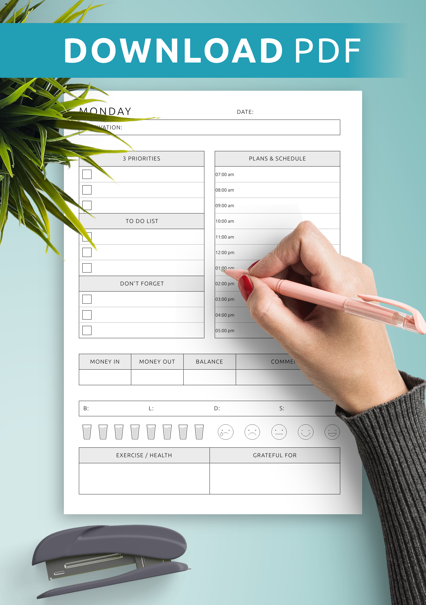 Download Printable Full Daily Undated Template with Custom Schedule PDF