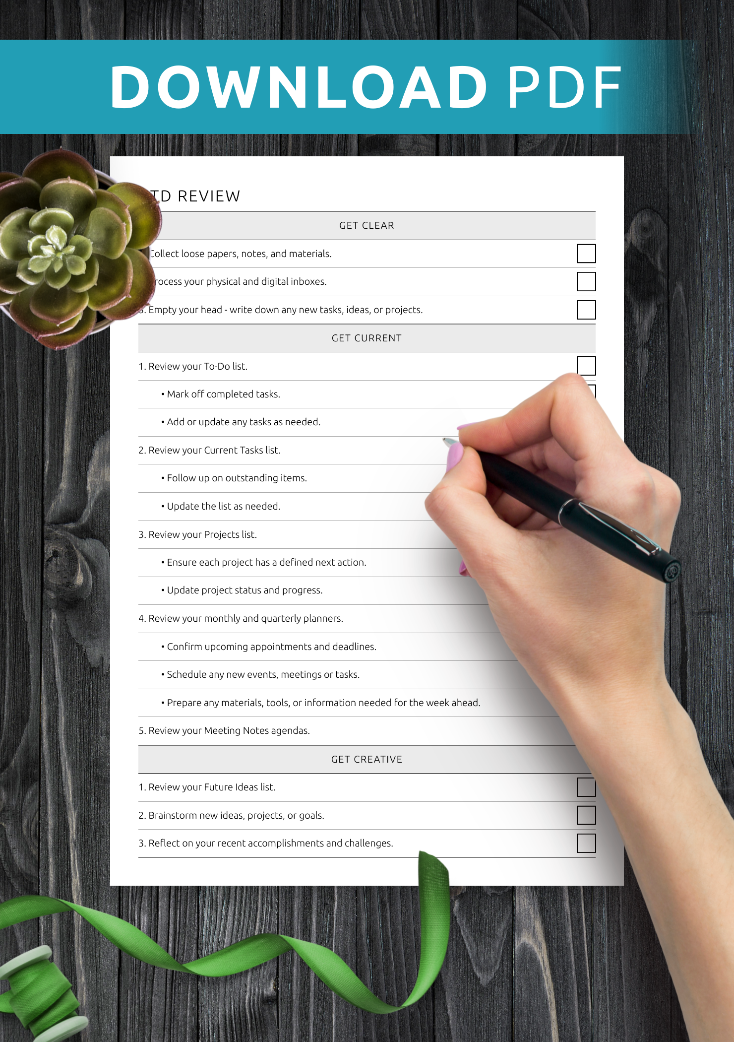 Getting Things Done Method Template Download Printable Get Things Done Review Template PDF