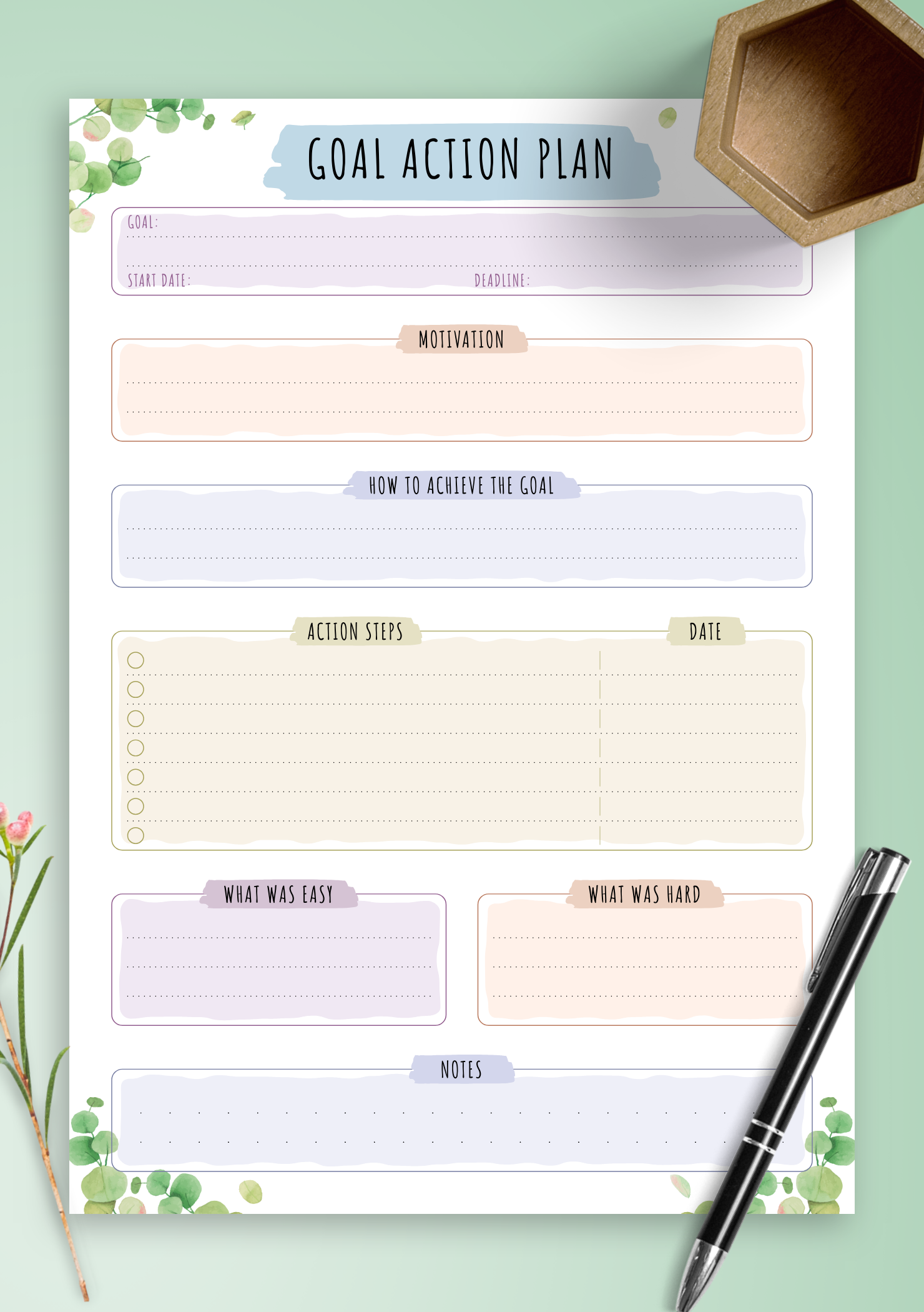 Download Printable Goal Action Plan Floral Style Pdf
