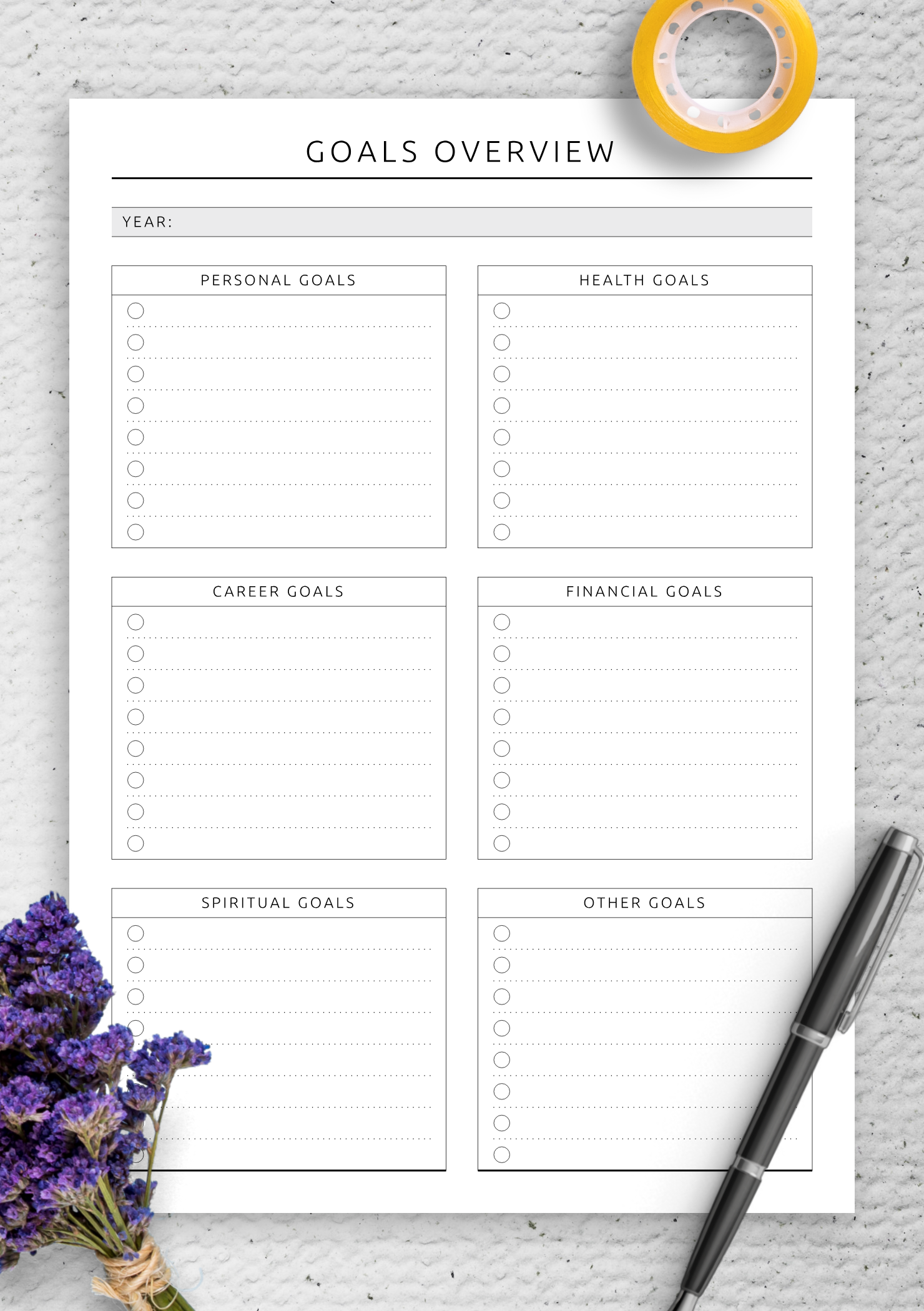 Download Printable Goals Overview - Original Style PDF