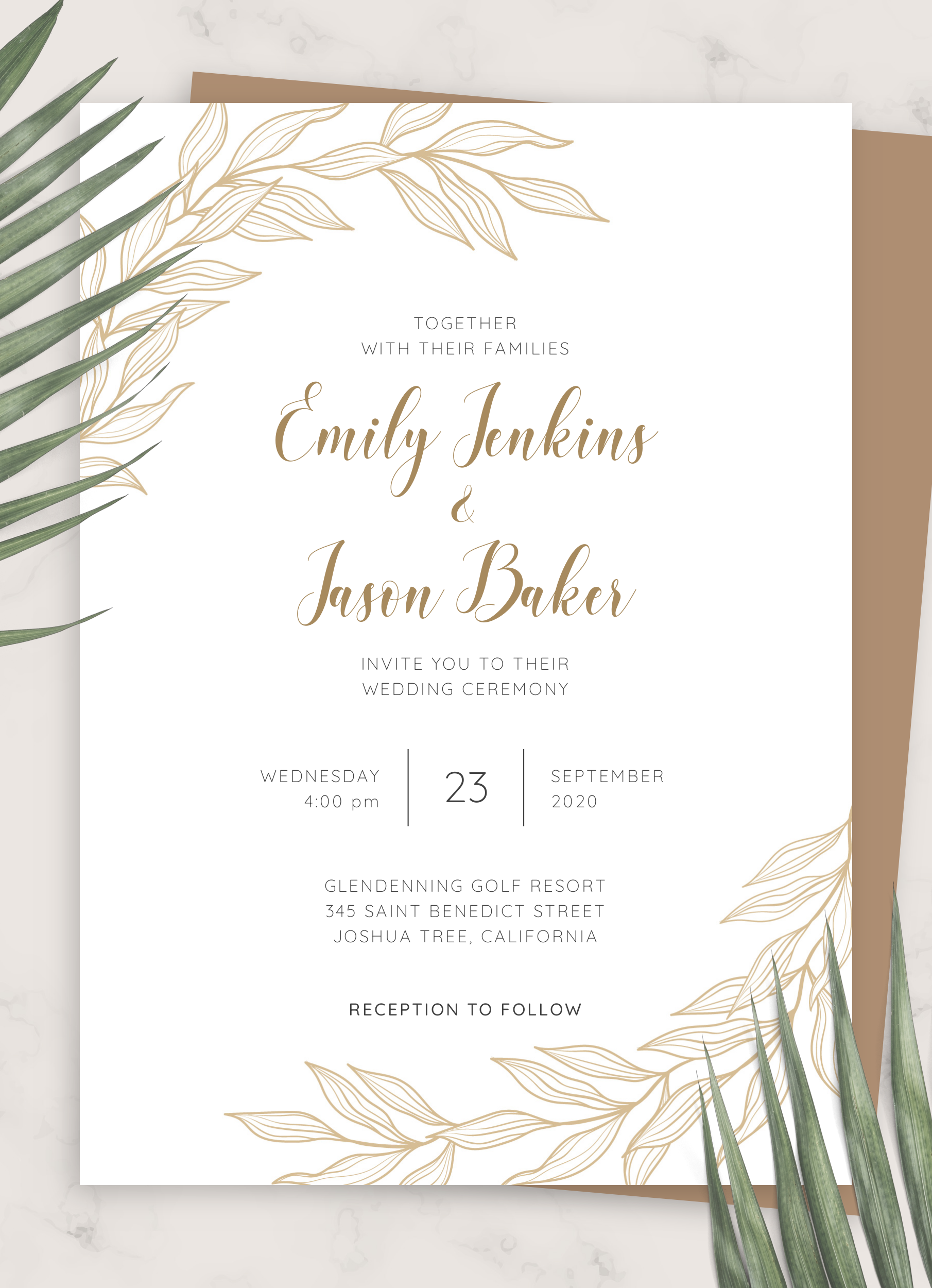 Download Printable Golden Elegant Wedding Invitation Suite PDF