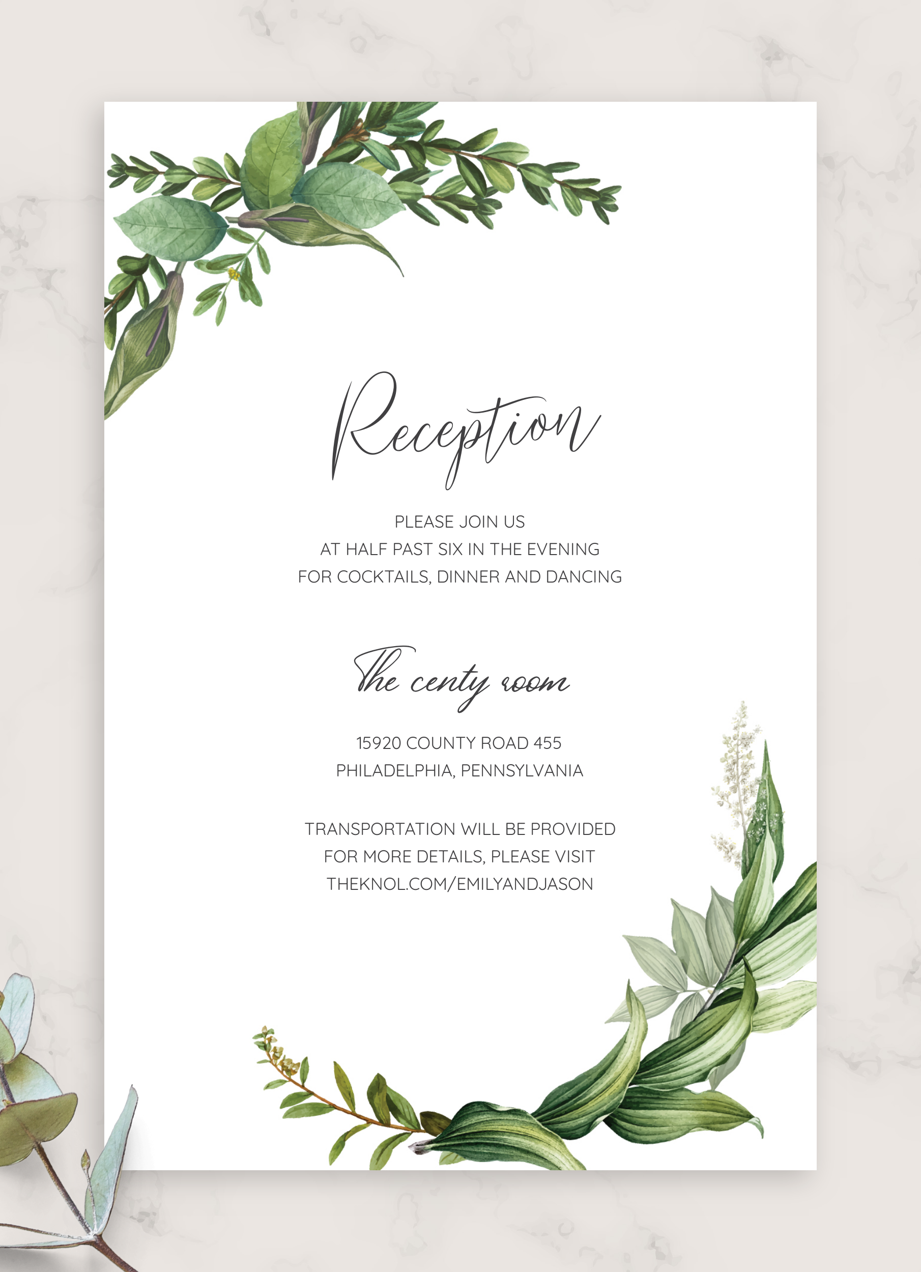 Download Printable Green Floral Wedding Invitation Suite PDF