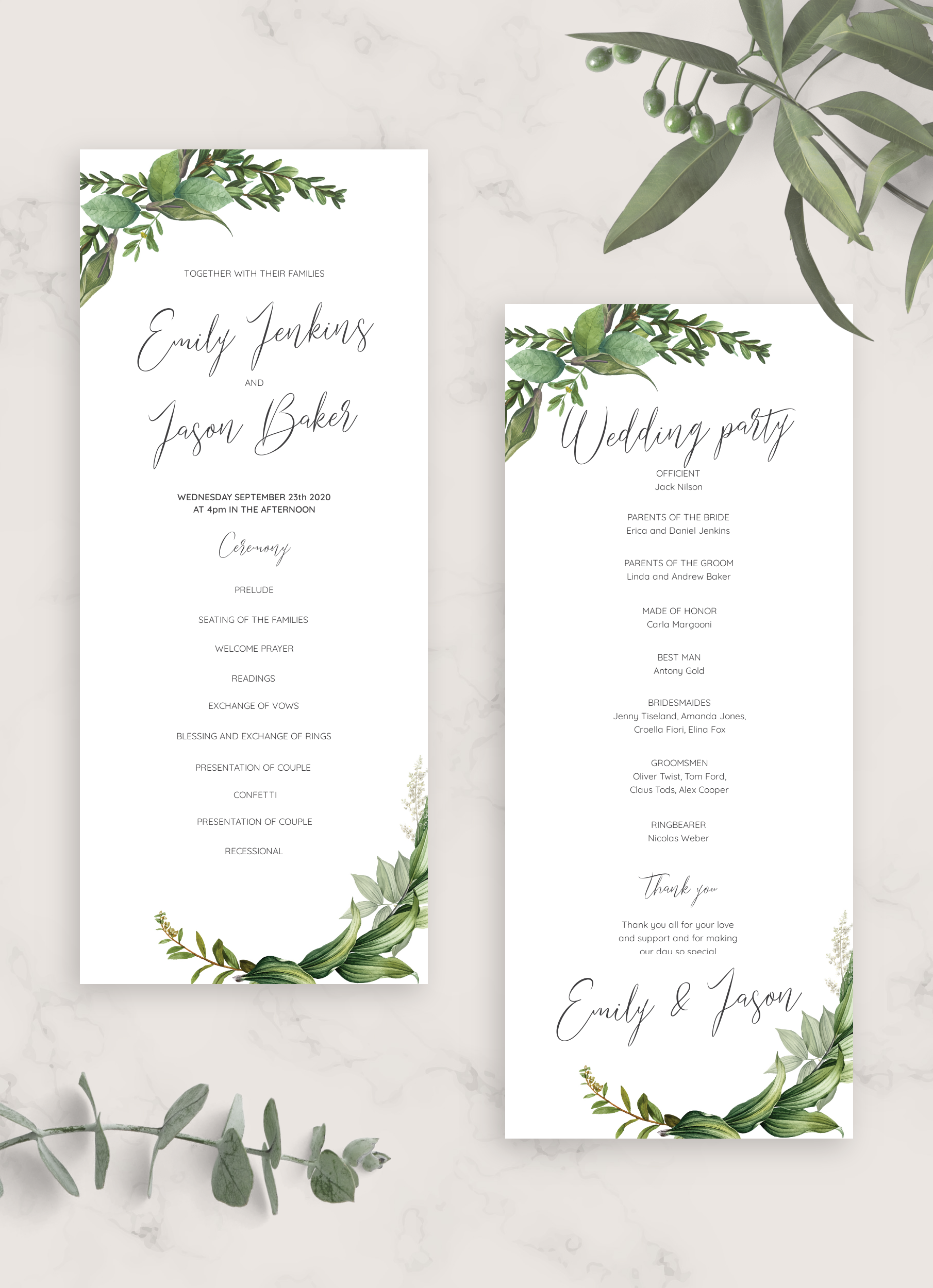 Download Printable Green Floral Wedding Invitation Suite PDF