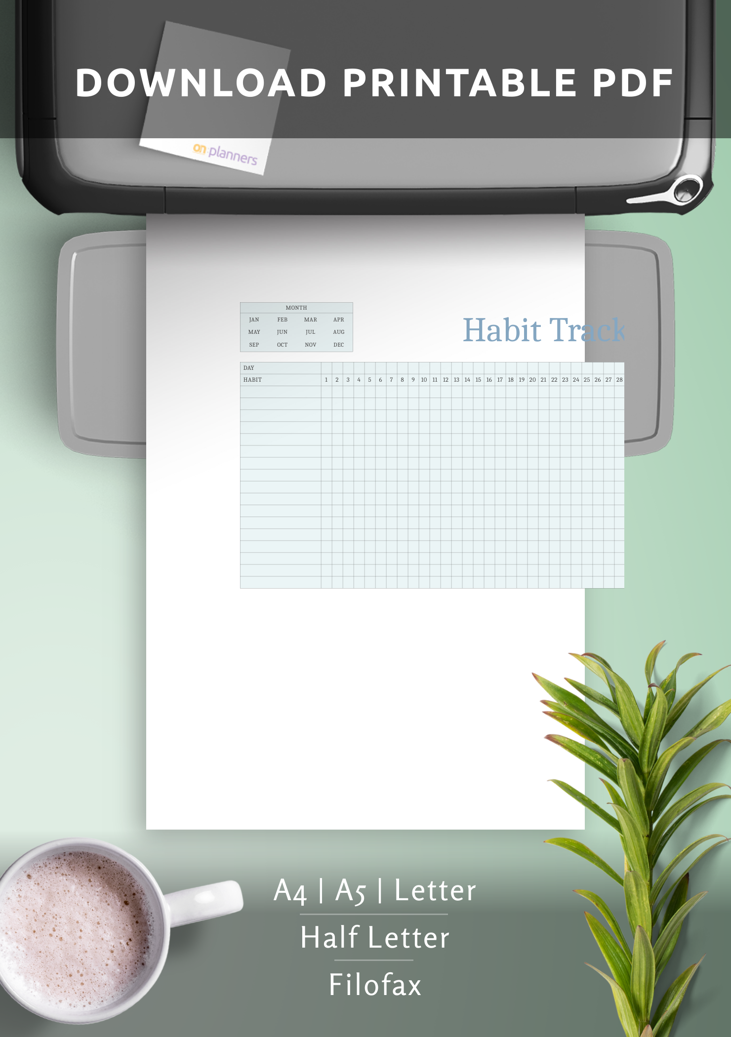 Download Printable Horizontal Habit Tracker Template PDF