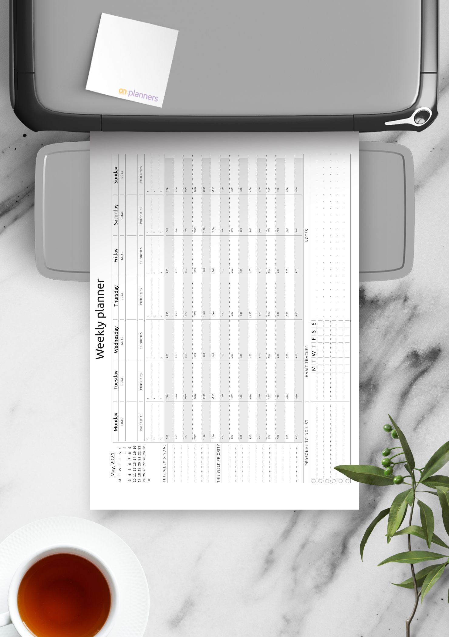 Download Printable Horizontal Weekly Timetable Planner Template PDF
