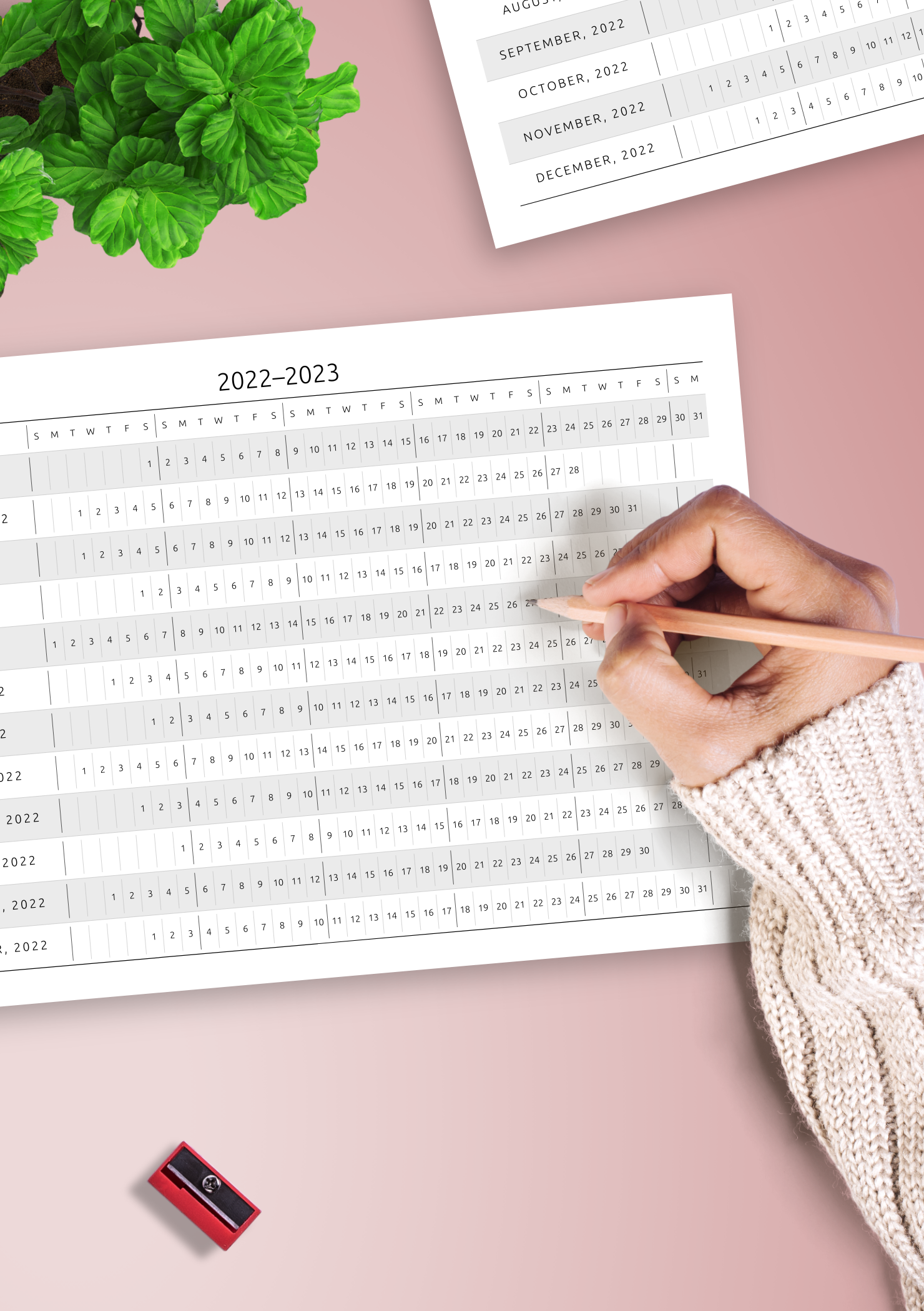 Download Printable Horizontal Yearly Calendar Template PDF