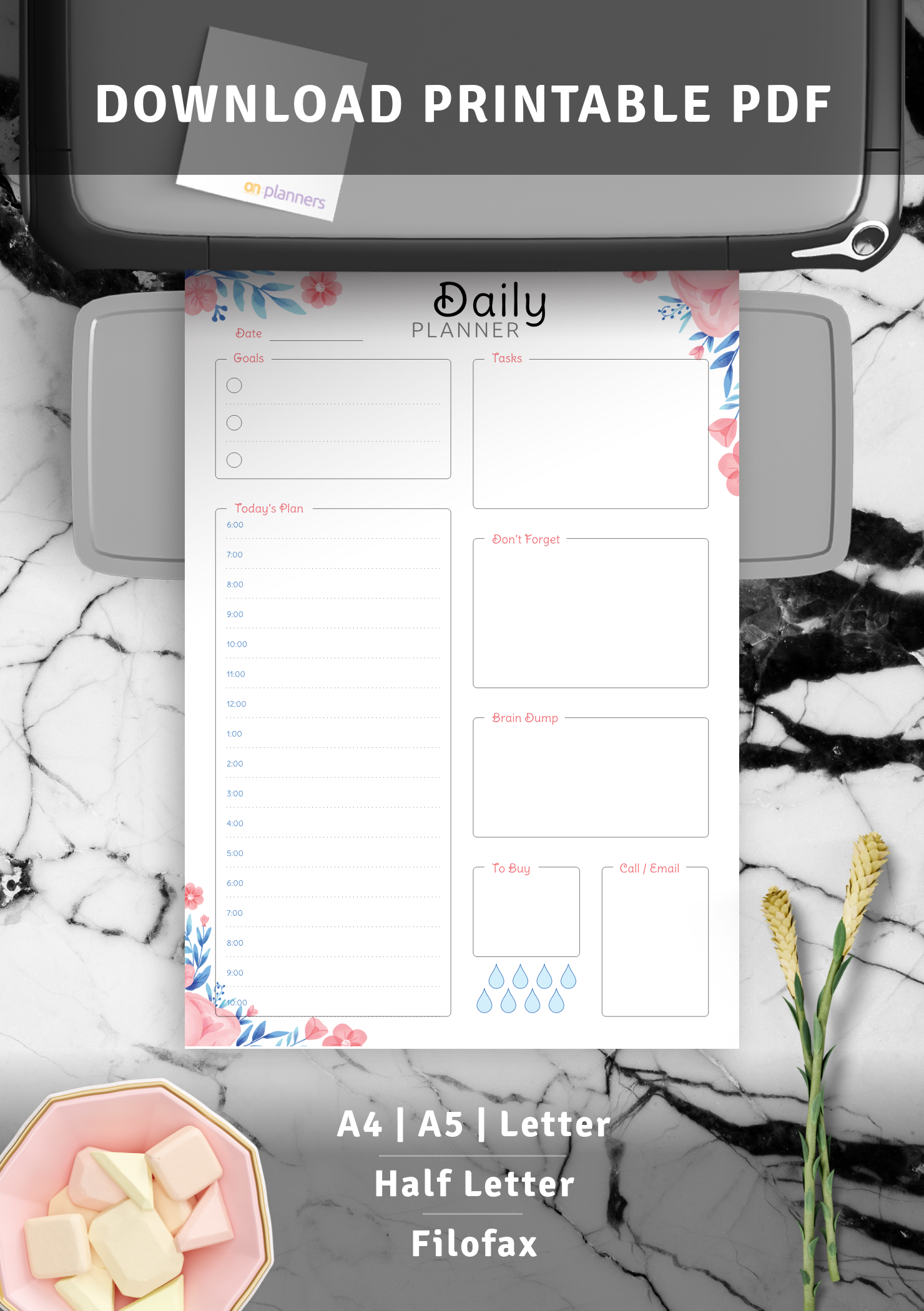 Download Printable Hourly Planner with Daily Tasks & Goals PDF