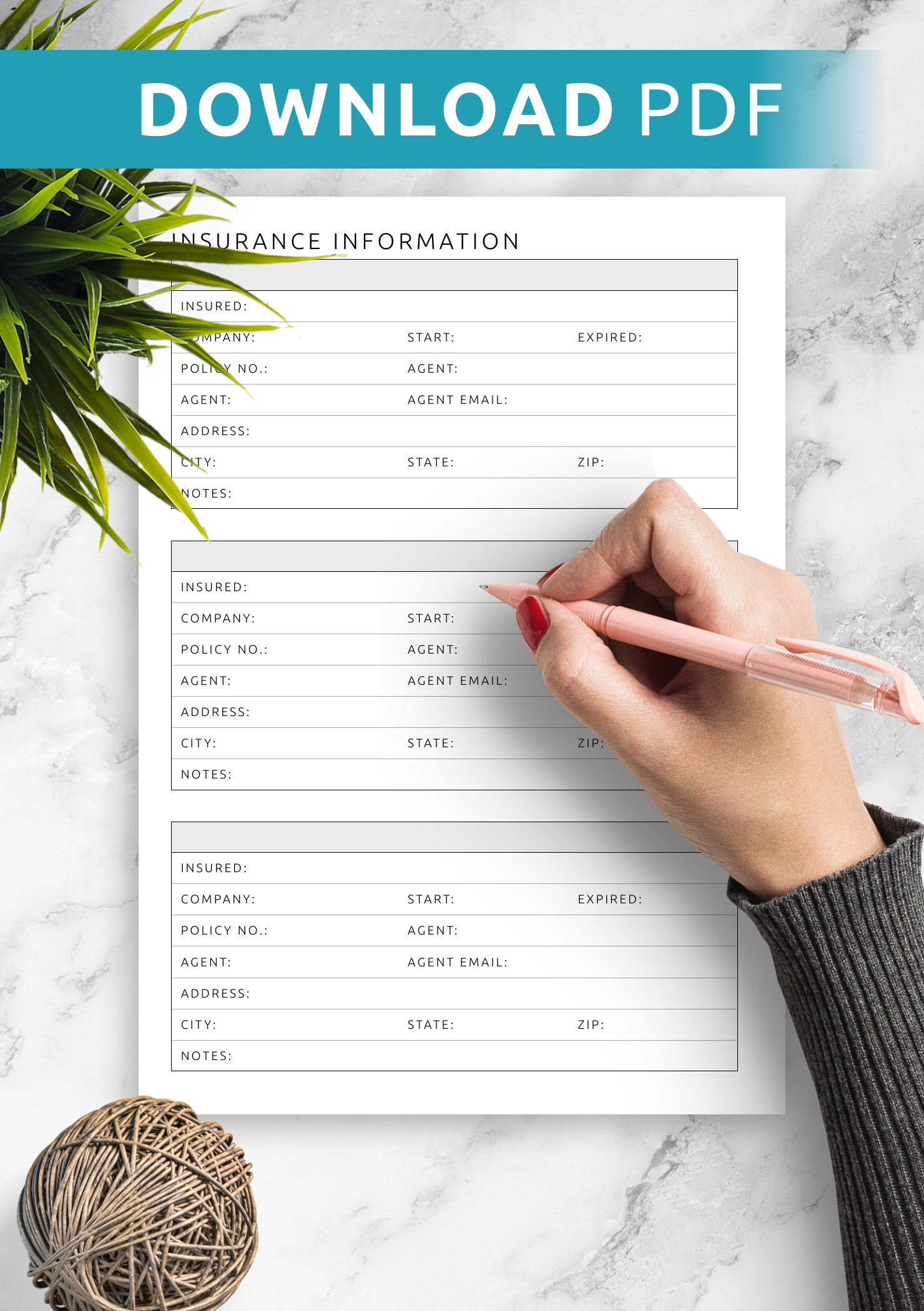 Insurance Informetion Insurance Information Template – Organized PDF for Records