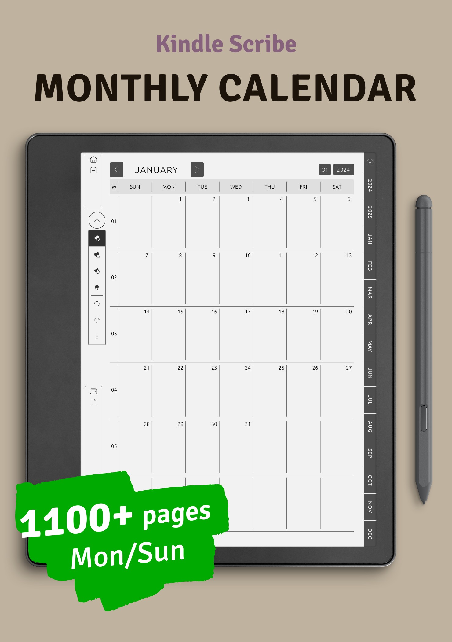 Download Kindle Scribe Monthly Calendar 2023 2028 Hyperlinked PDF