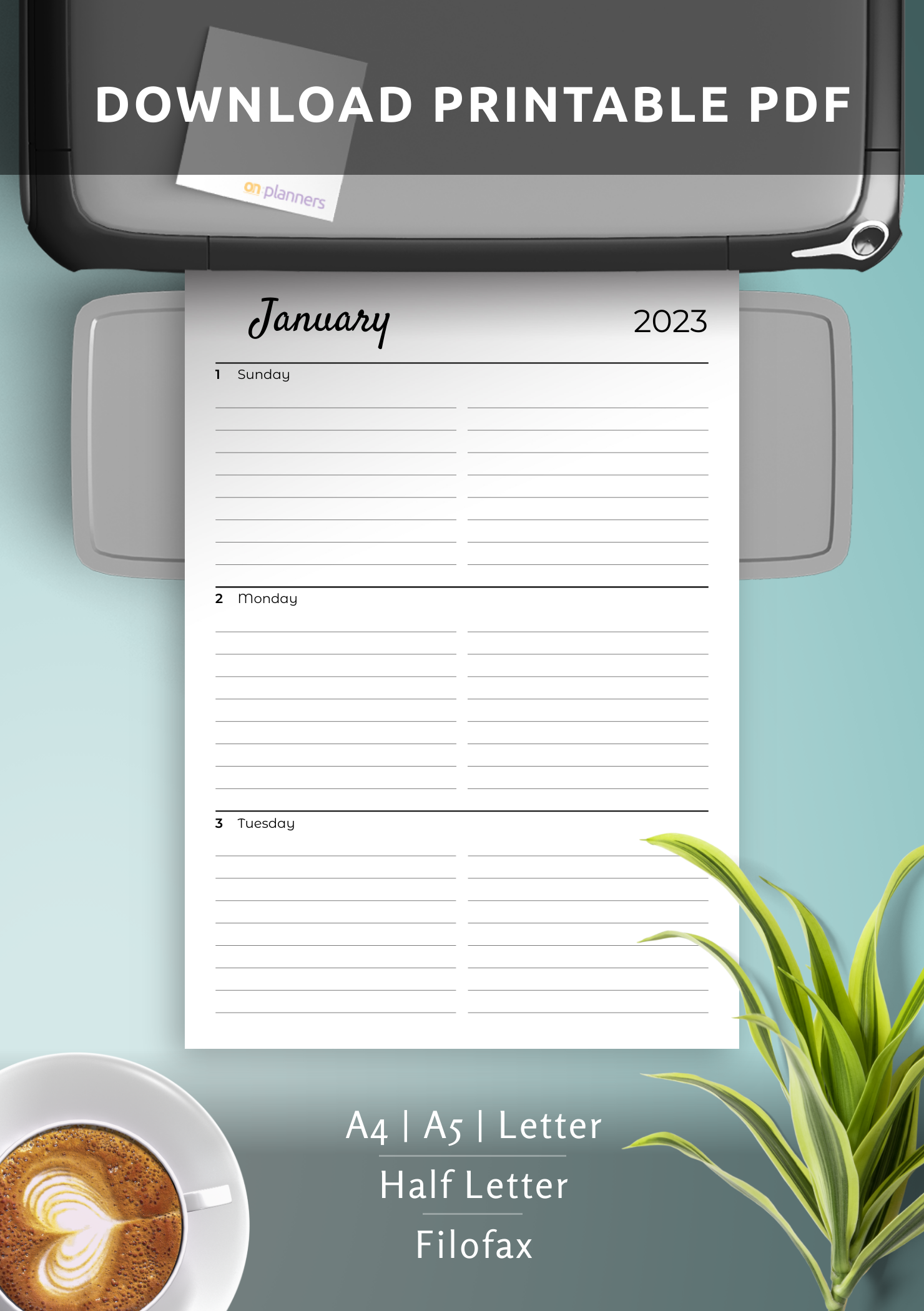 Download Printable Lined weekly planner with calendar PDF