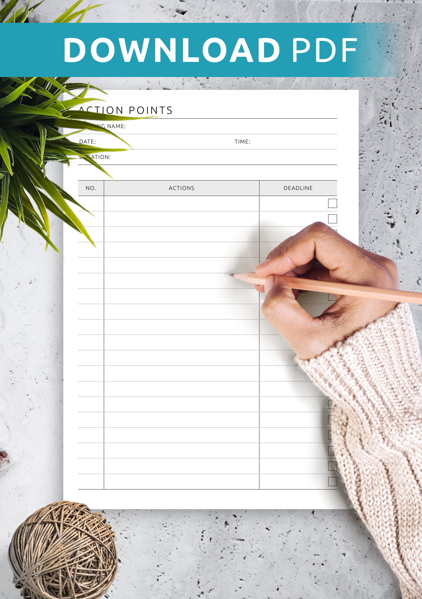 Download Printable Meeting Action Points Template PDF
