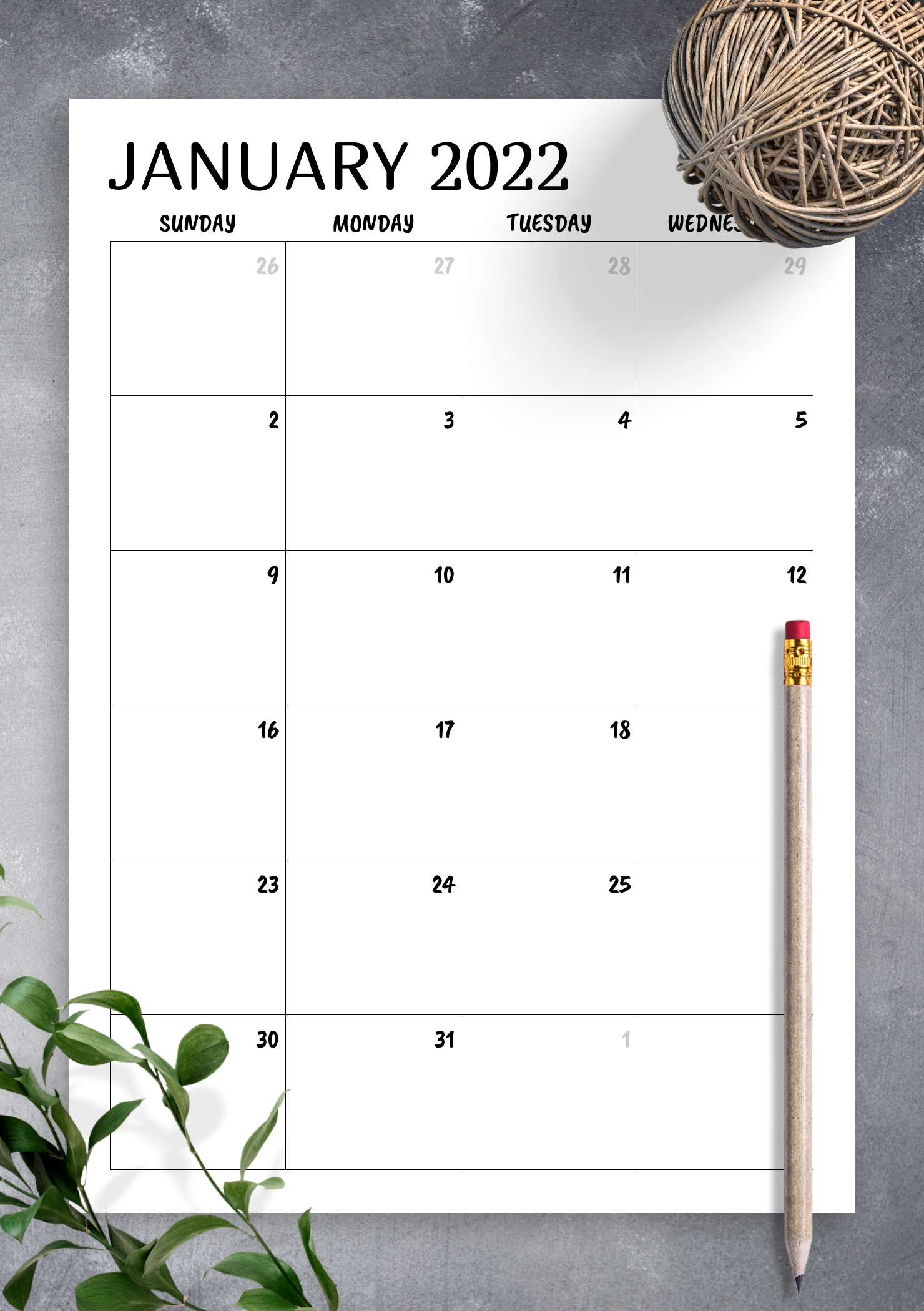 Printable Month Calendars