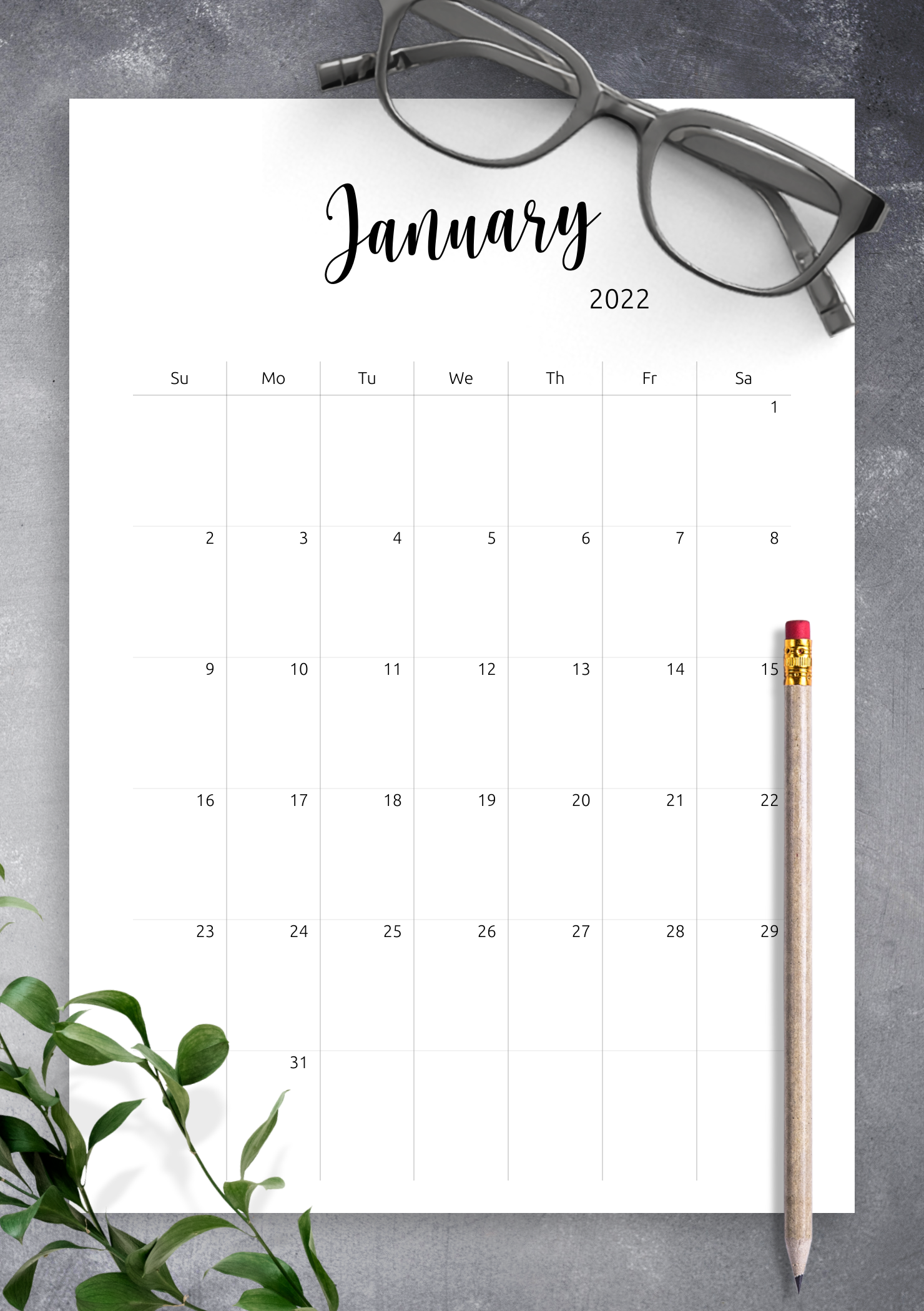 Download Printable Minimalist Monthly Calendar Template PDF