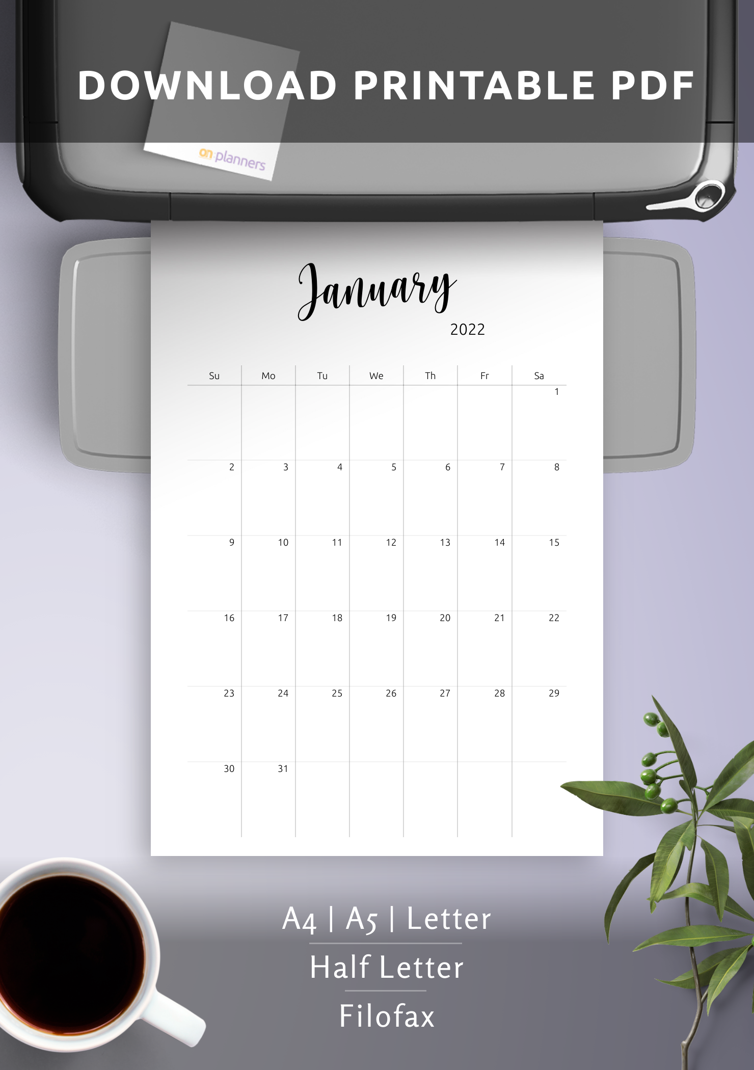 Download Printable Minimalist Monthly Calendar Template PDF