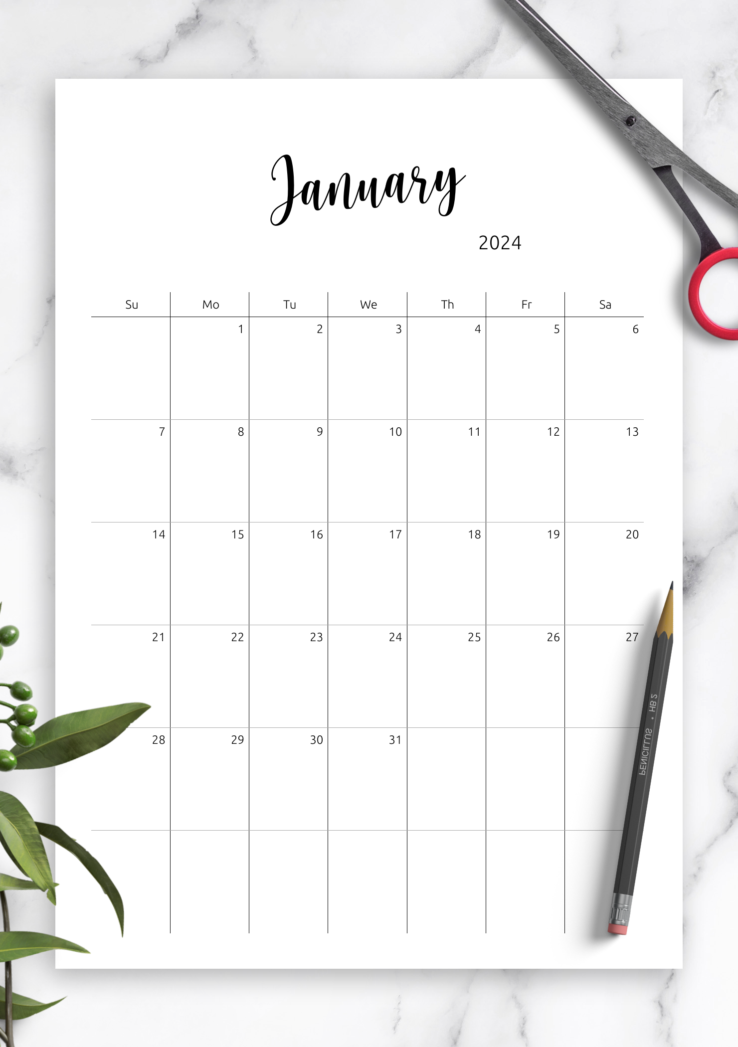 Download Printable Minimalist Monthly Calendar Template PDF